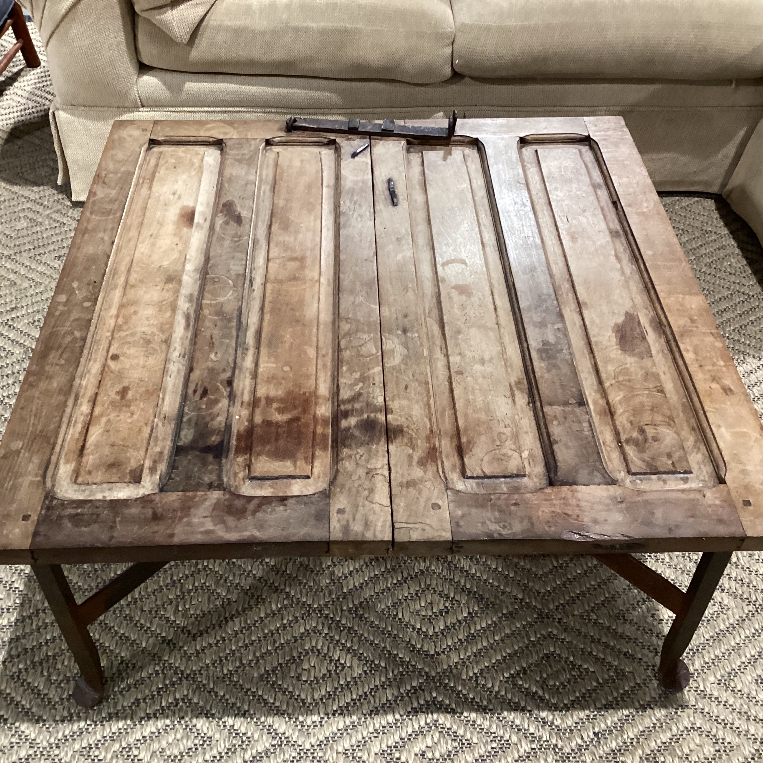 Iron & Reclaimed Wood Door with Iron Latch Coffee Table 40"x 40"x 18"