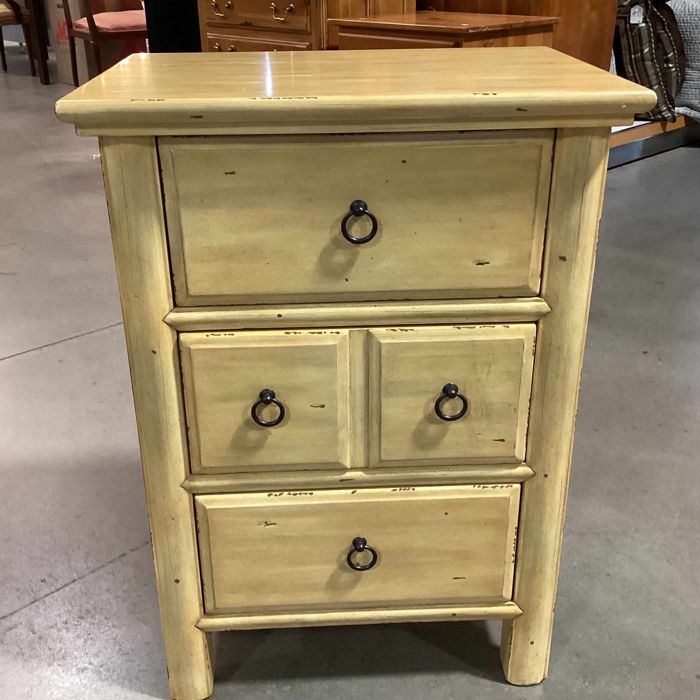 Wheat Distressed Finish Wood 3 Drawer Chest Nightstand 20"x 14"x 28"