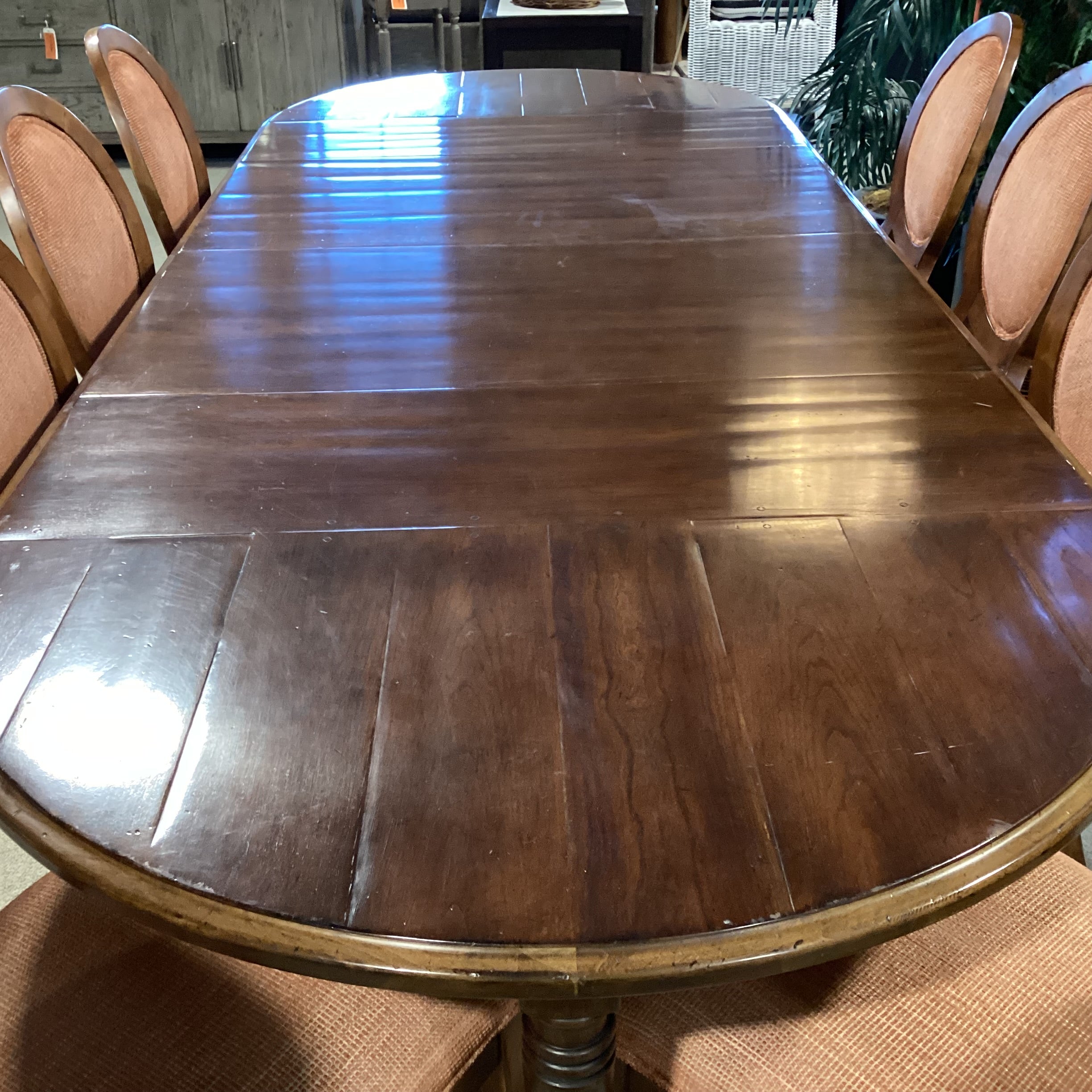 Drexel Heritage Carved Wood Oval 2 Leaves Table & 8 Oval Back Chairs Dining Set 76" to 124"x 48"x 30"