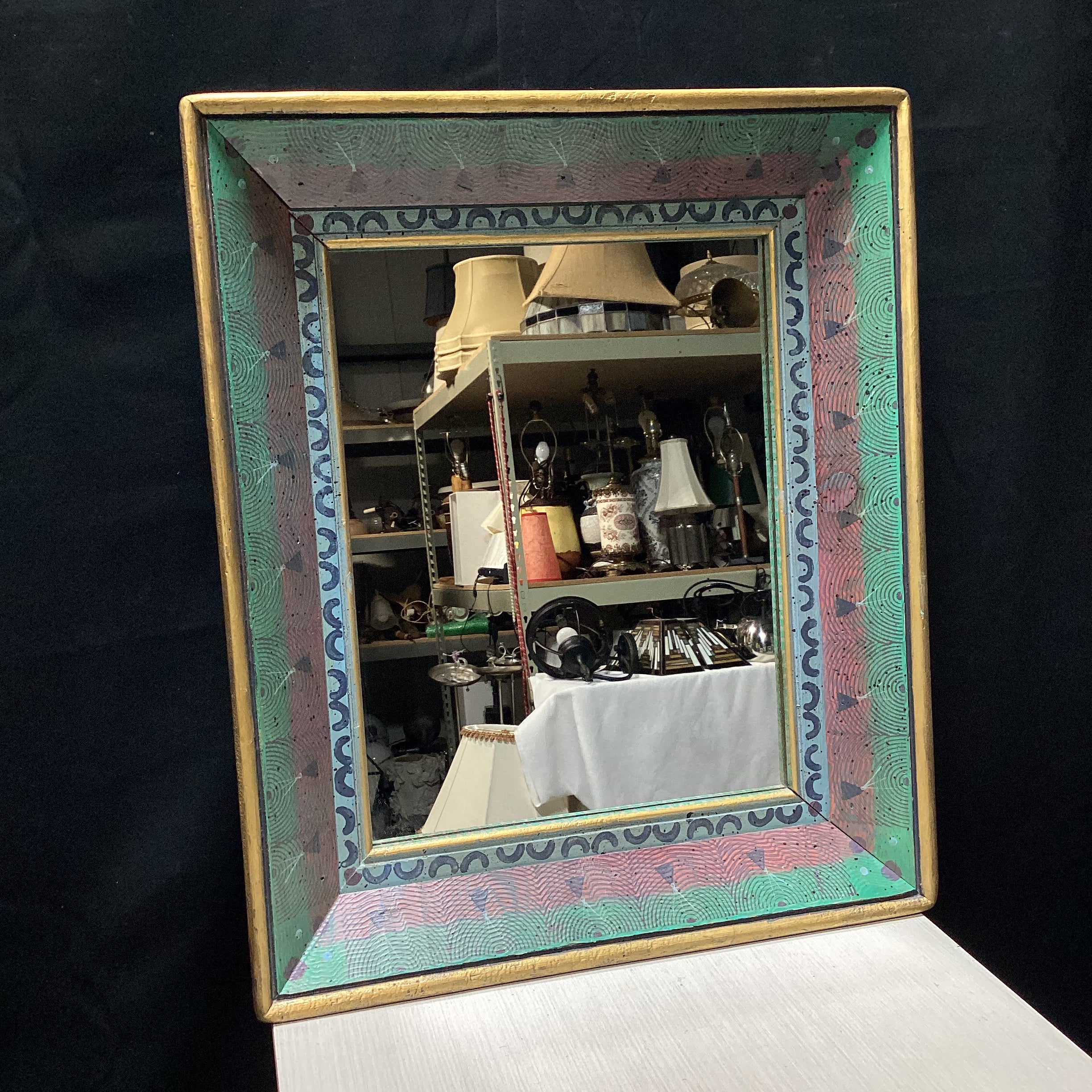 Artist Signed Hand-Painted Colorful Wall Mirror 21" x 25"