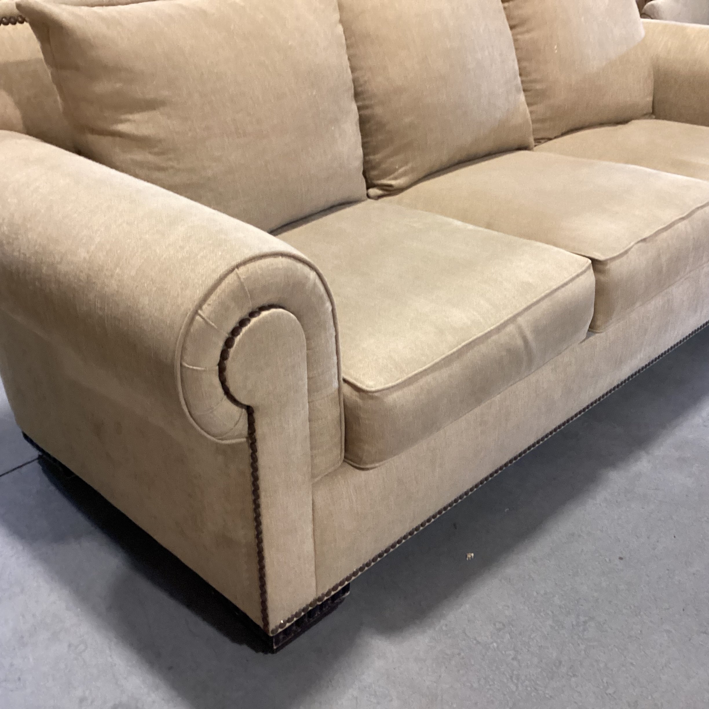 Rene Cazares Golden Tan Nailhead Down Mix Sofa 96"x 31"x 45"