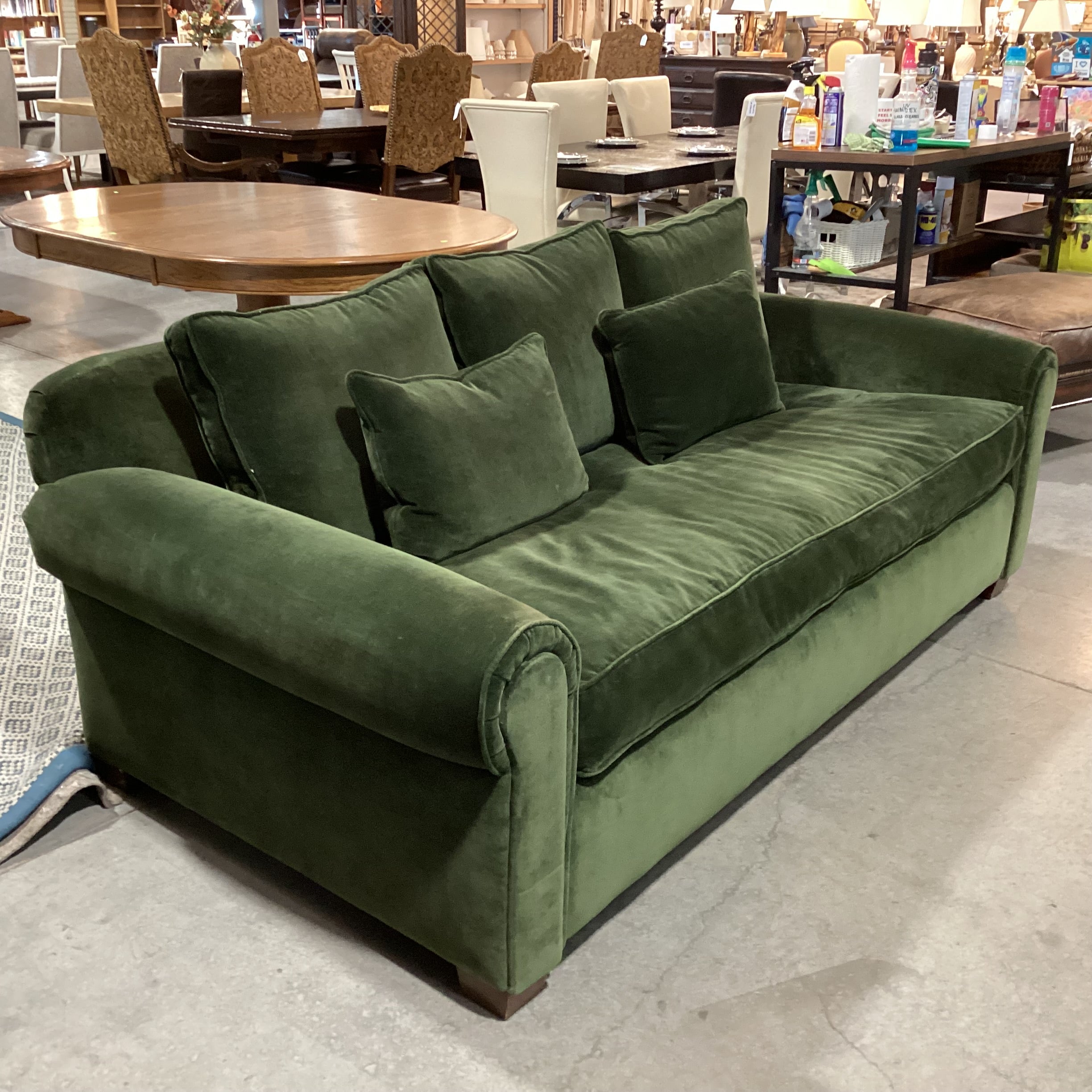 Pottery Barn Green Velvet Down Mix Queen Sleeper Sofa 84"x 42"x 32"