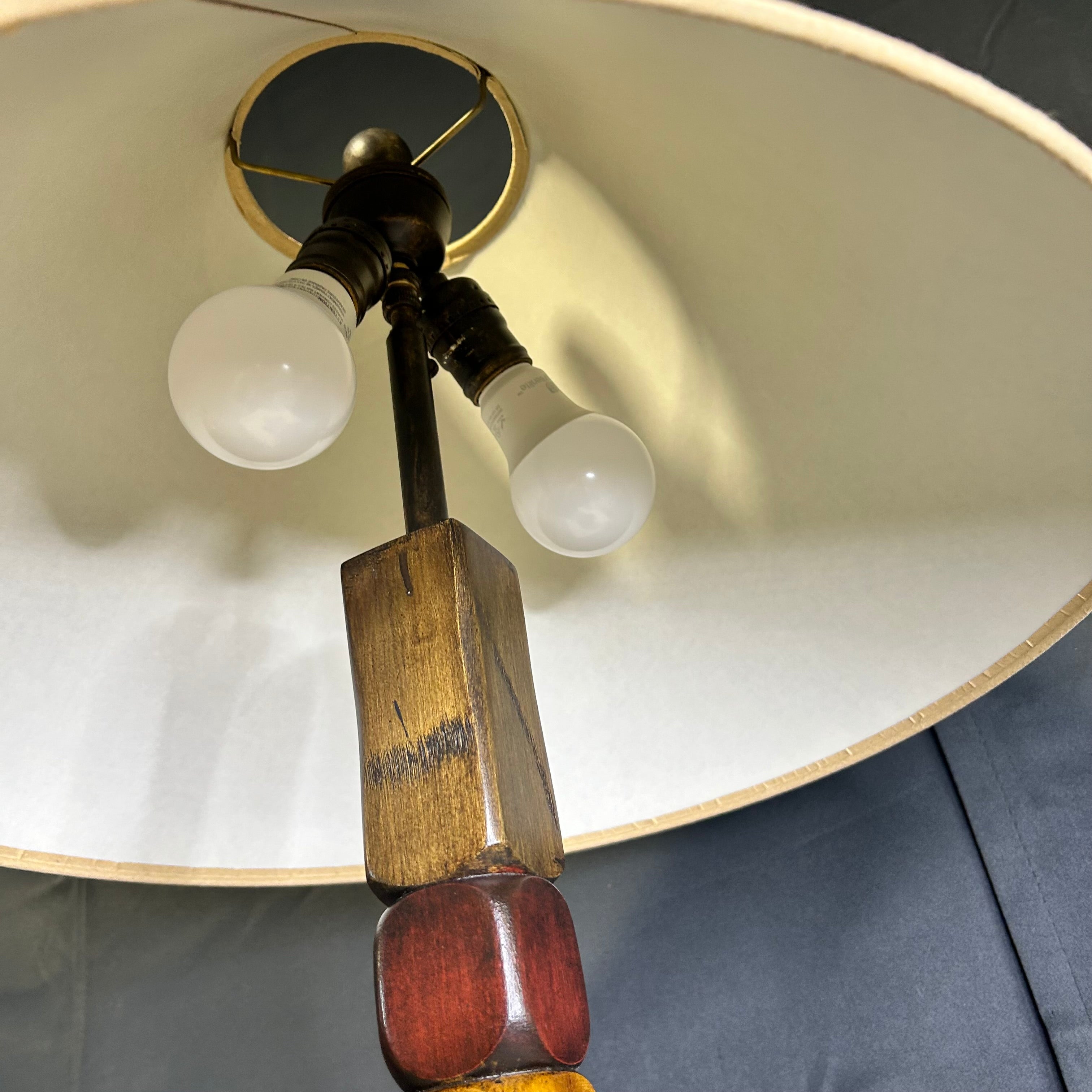 Multi-Colored Stained Wood Carved Table Lamp 9"x 9"x 27"