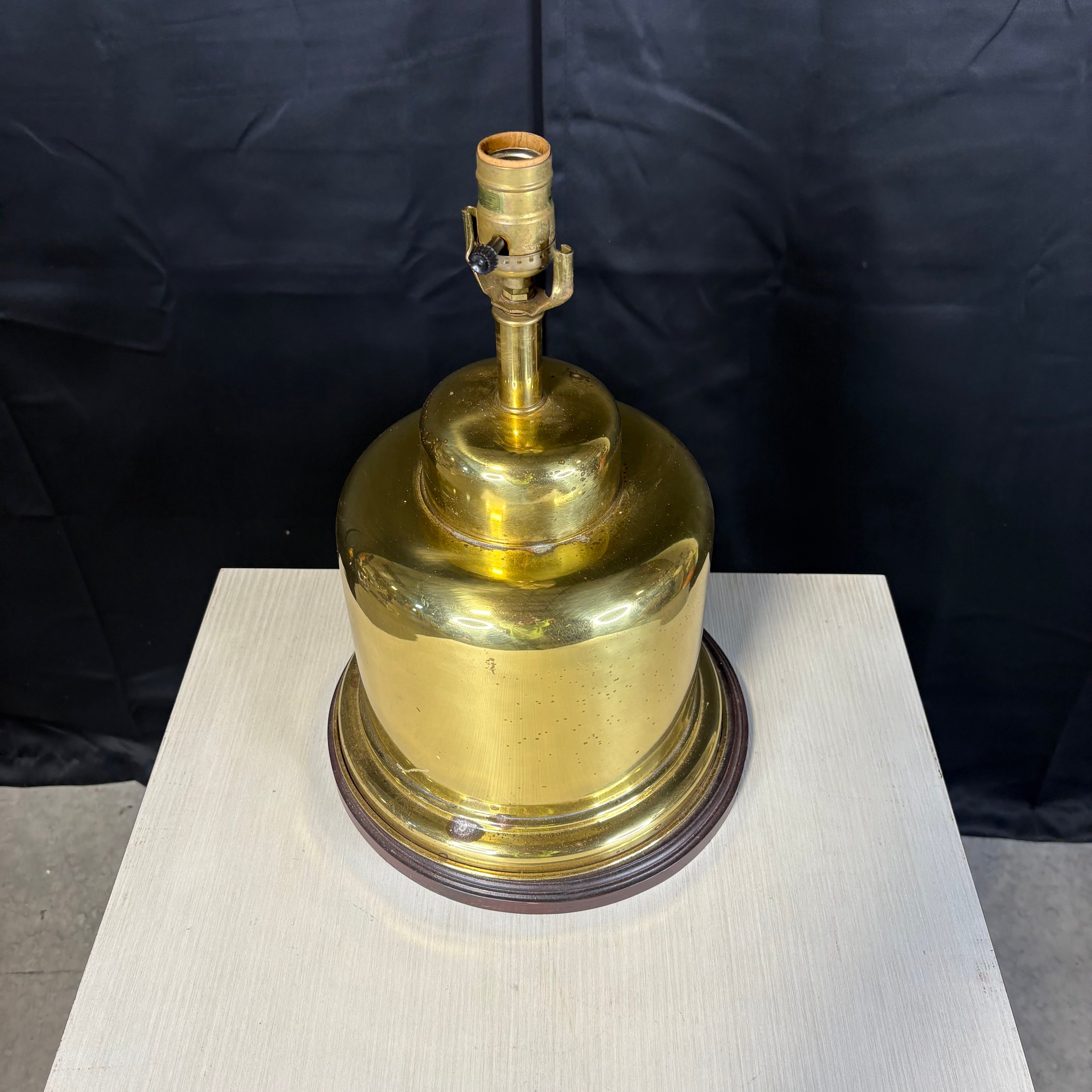 Vintage Shoal Creek Wood and Brass Canister Table Lamp 12“ Diameter x 16”