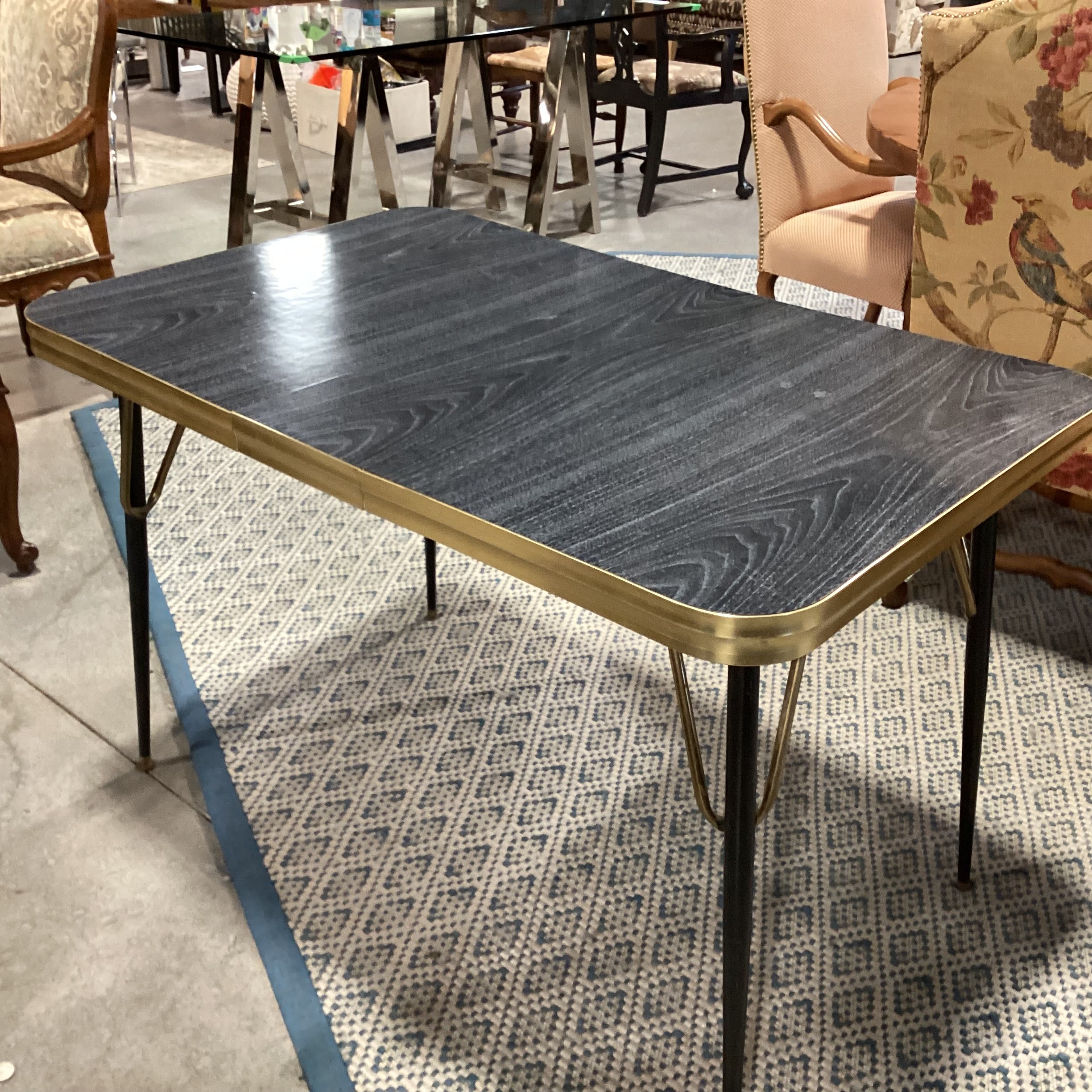 Vintage Wood Style Top & Aluminum 1 Leaf Dining Table 45"x 29.5"x 30"