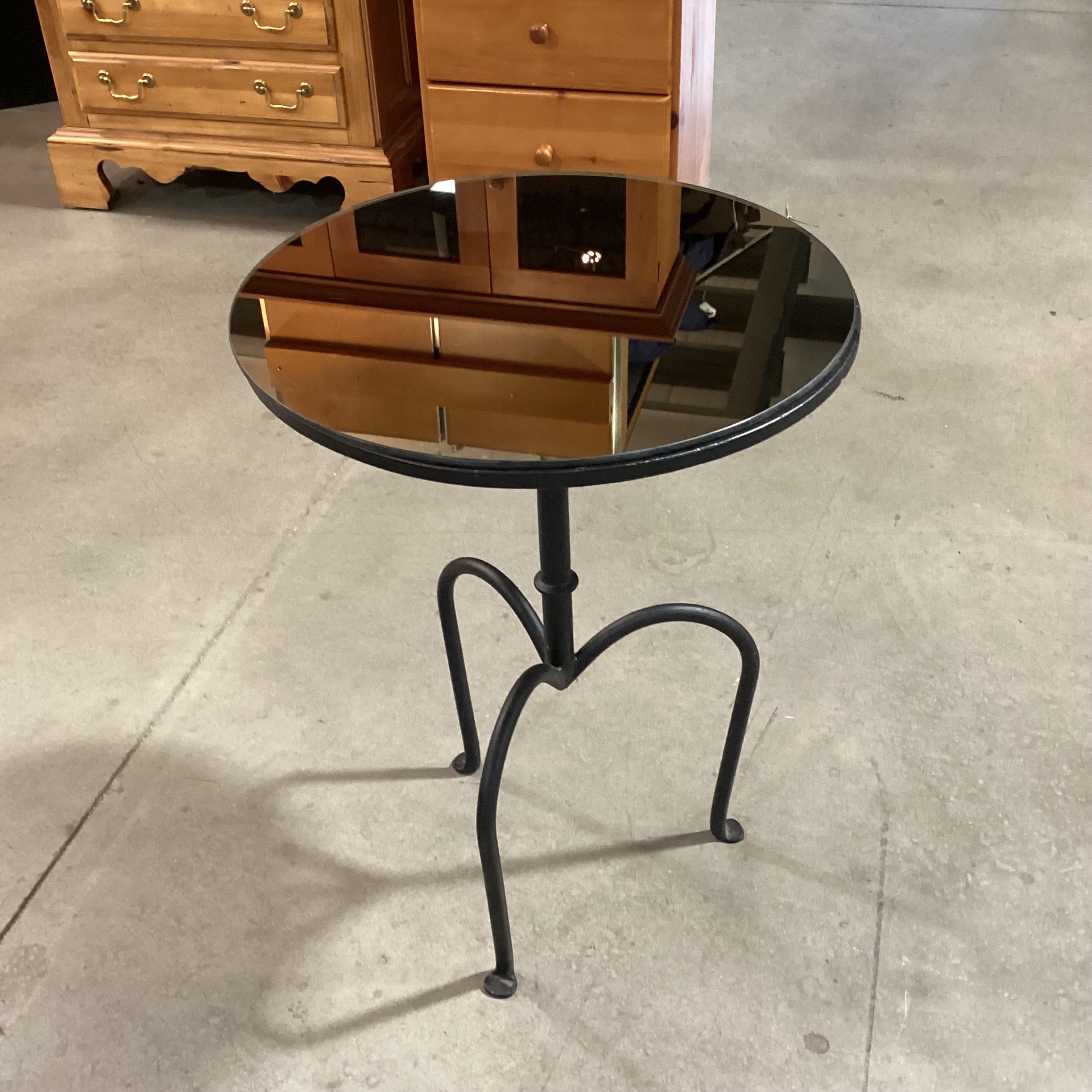 Round Mirror Top & Iron Accent Table 18" Diameter x 24.5"