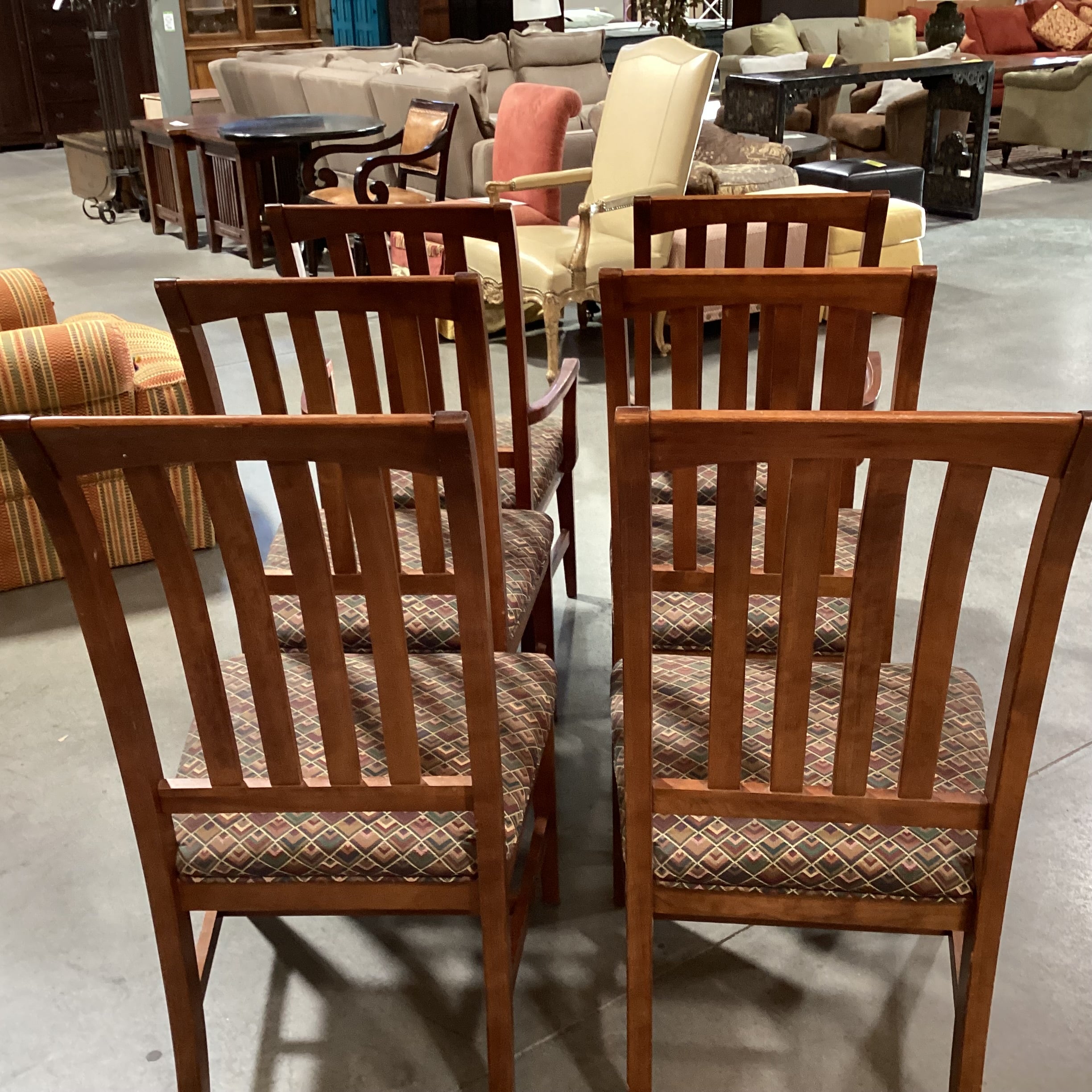 Set of 6 Carved Wood Slat Back with Upholstered Seat Dining Chairs 23"x 23"x 41"