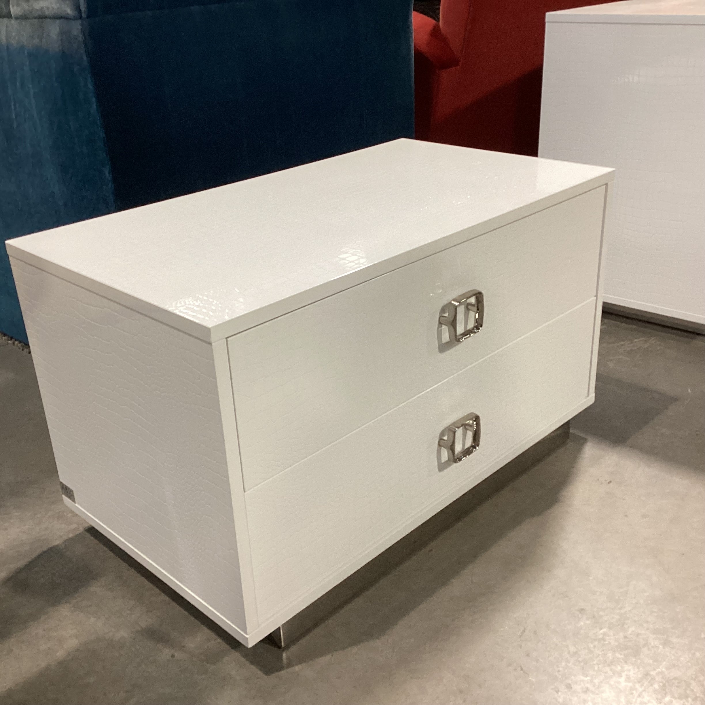 A&X Casa Milano White Croc Style Faux Leather 2 Drawer Nightstand 31.5"x 19"x 19"