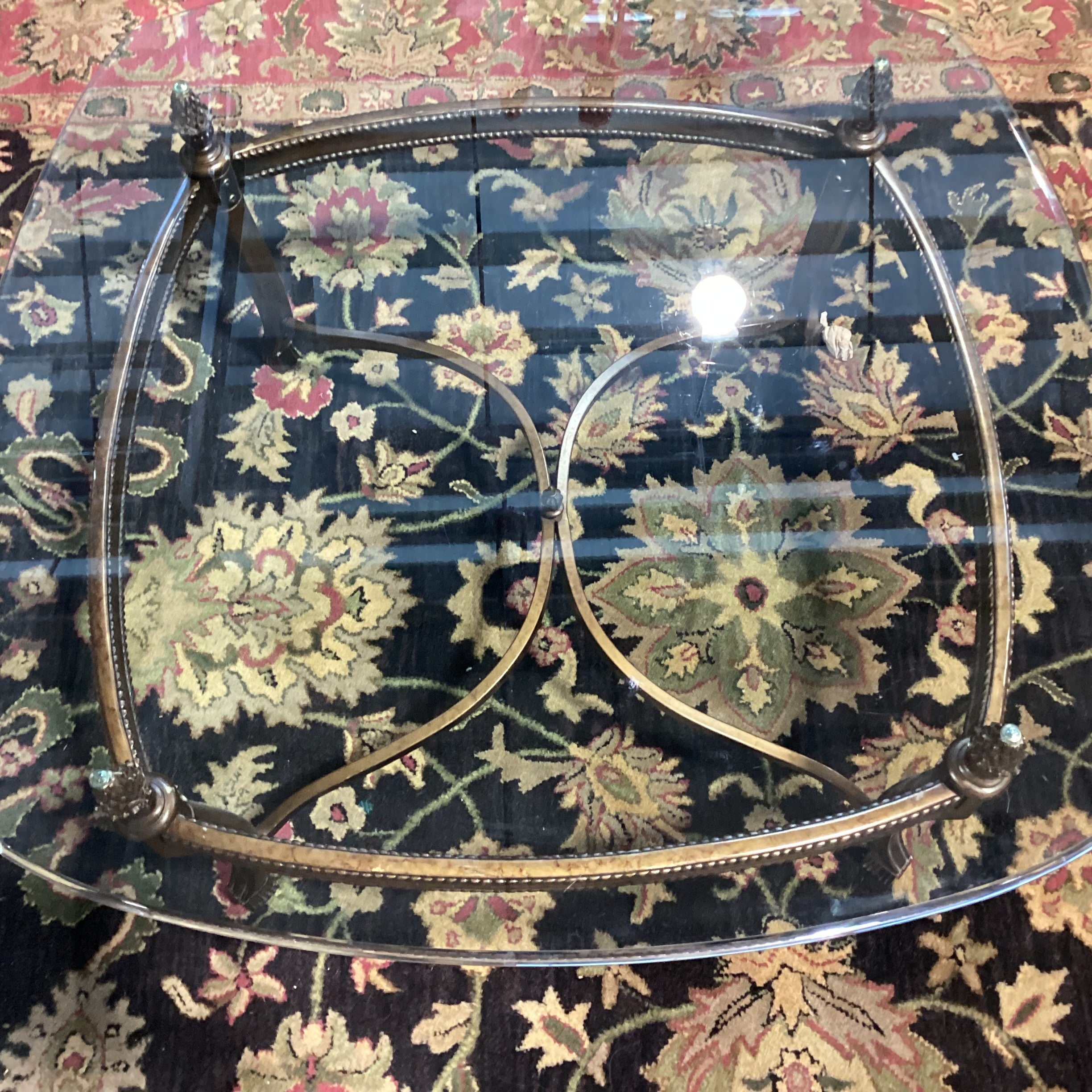 Ornate Finished Metal & Glass Coffee Table 40"x 40"x 20"