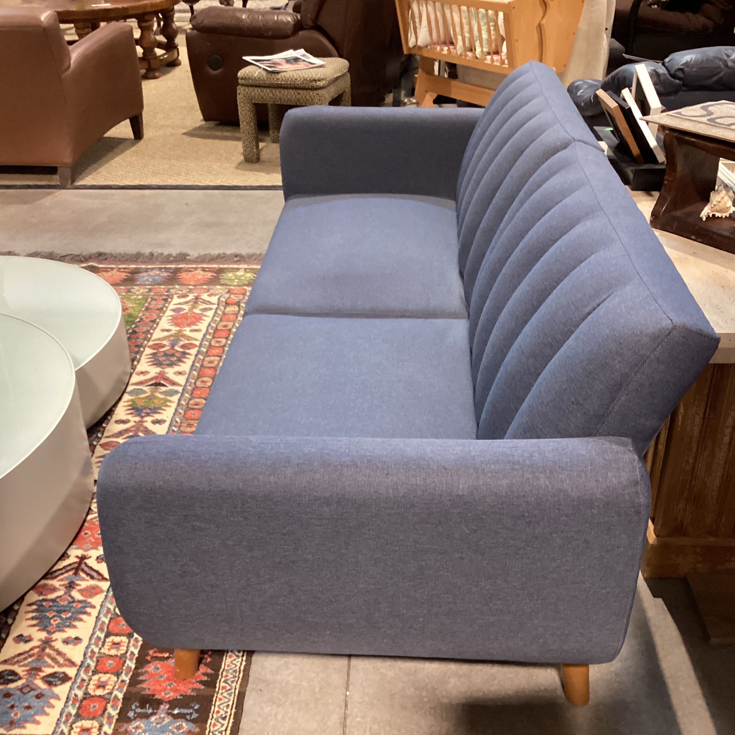 Dorel Home Navy Linen with Ribbed Back Fold Down Futon Sofa 80"x 31" to 44"x 31"