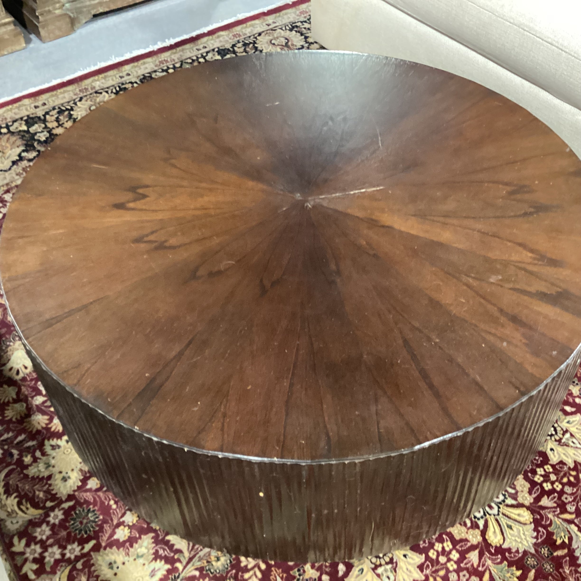 Finished Wood & Veneer Round with Ribbed Sides Coffee Table 45" Diameter x 20"