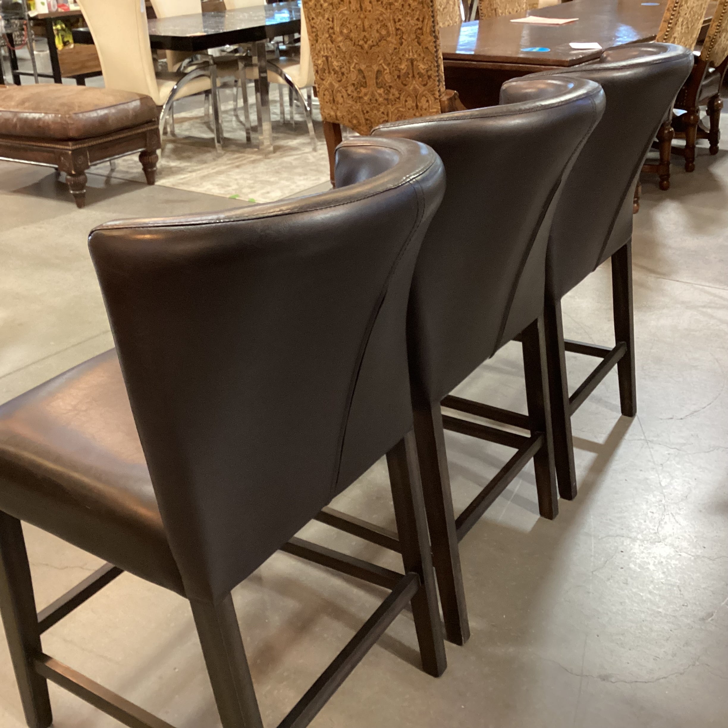 SET of 3 Lifestyle Enterprises Modern Bonded Leather & Espresso Wood Barstools 24"