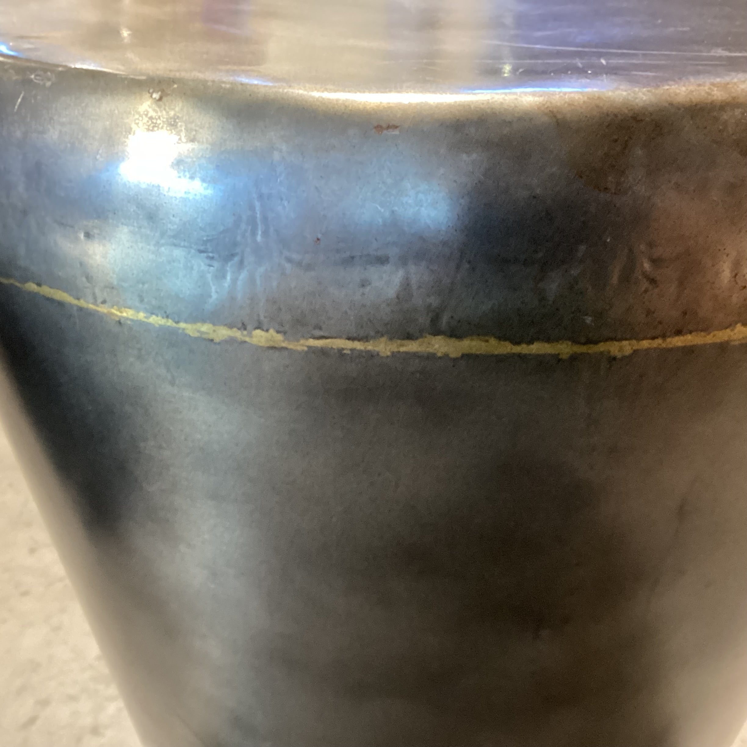 Pewter Finish with Gold Weld Like Detail Steel Drum Accent Table 21" Diameter x 22"