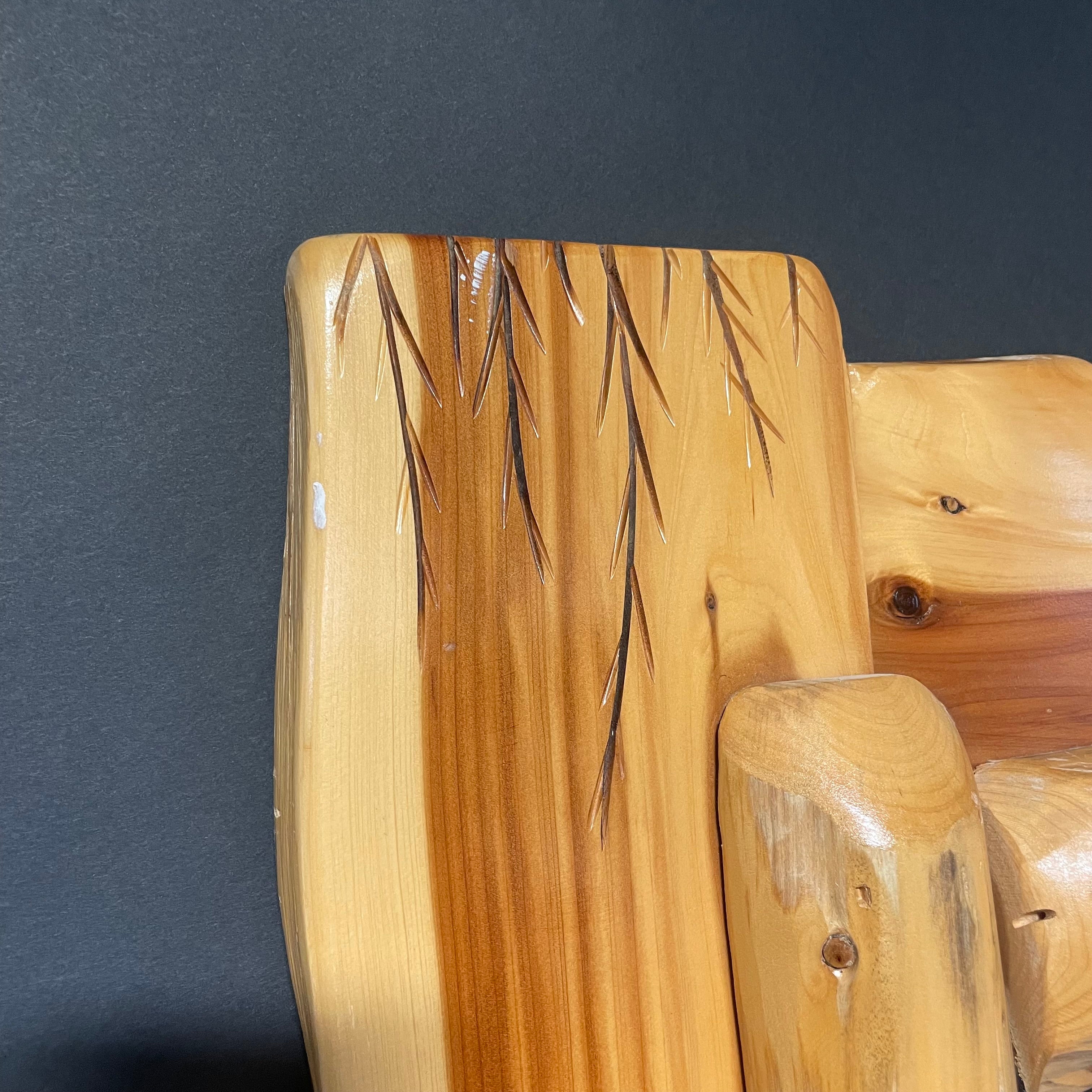 Live Edge Solid Natural Cedar Wood With Burned Wood Wall Mirror W/Branch Design 35 1/2" x 48"