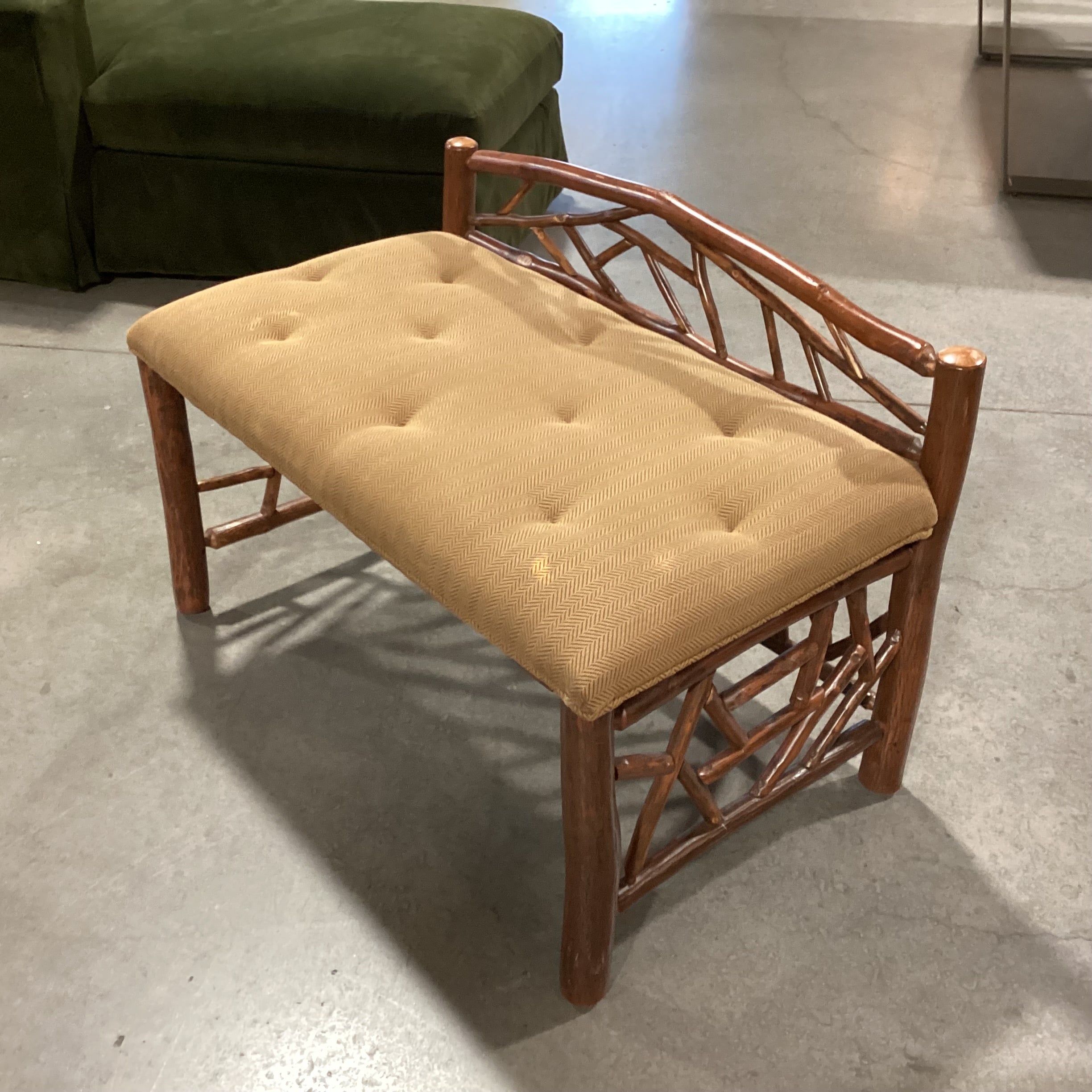 Log & Branch with Brown Upholstered Seat Bench 36"x 21"x 25"