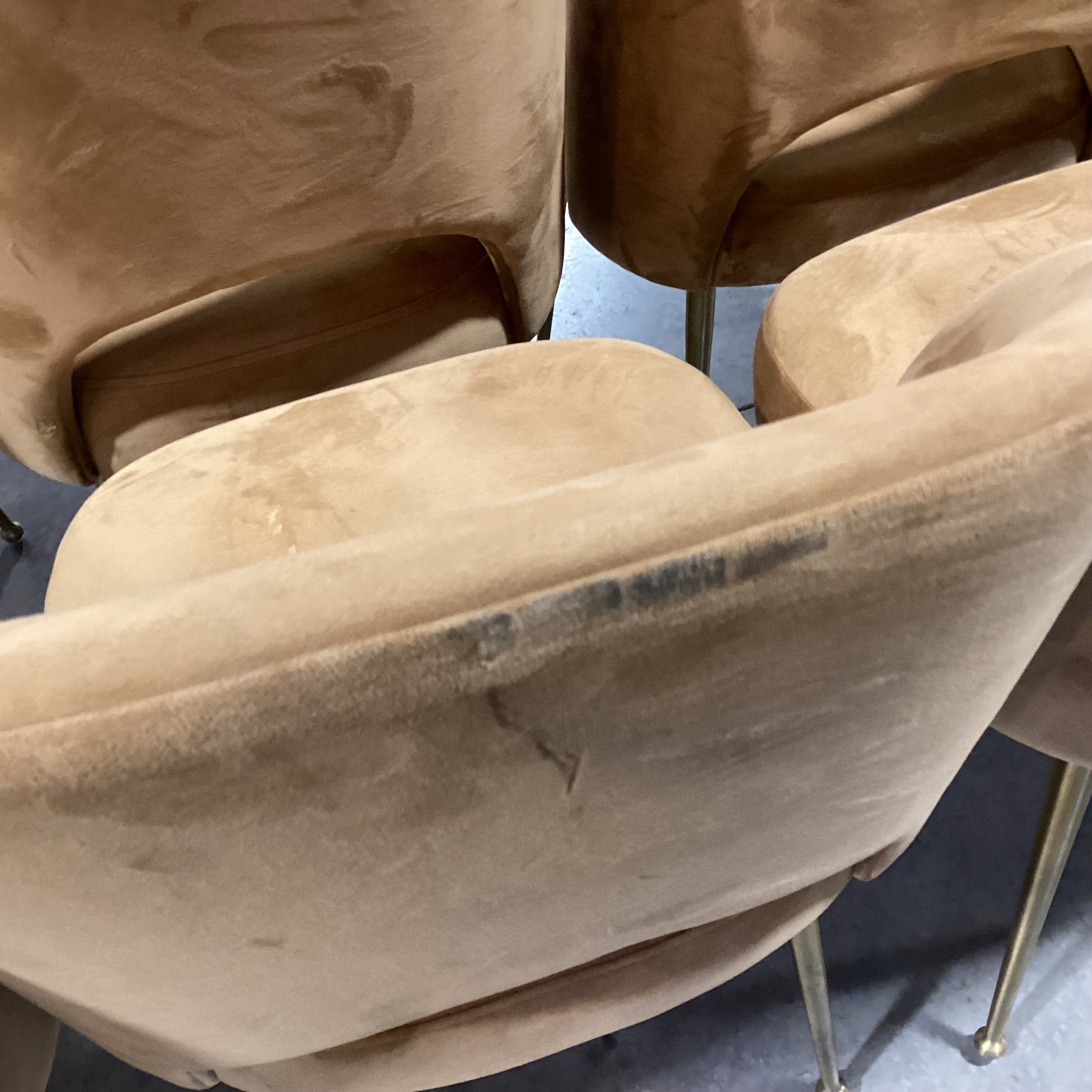 Set of 6 TOV Swell Performance Cognac Velvet & Gold Metal Dining Chairs 18.5"x 21"x 33.5"