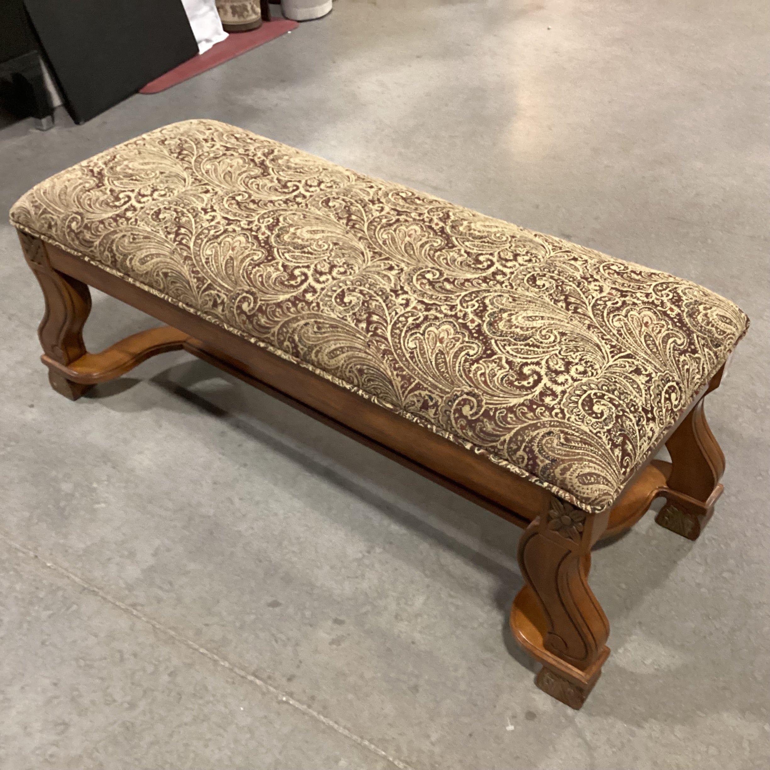 Carved Wood with Trestle & Paisley Bench 48"x 18.5"x 18.5"
