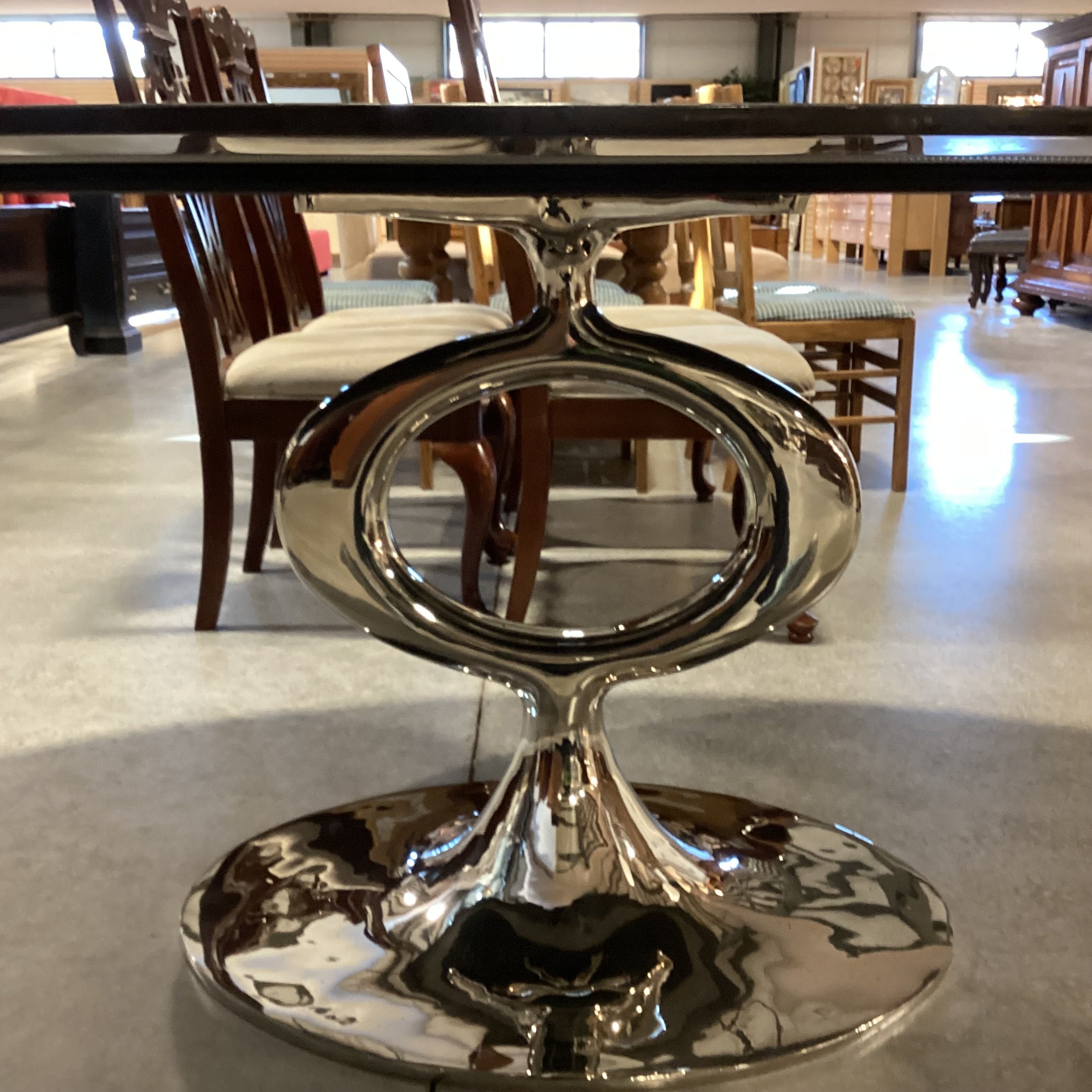 Blackman Cruz Oval Black Granite & Nickel Plate Pedestal Dining Table 78"x 48"x 30"