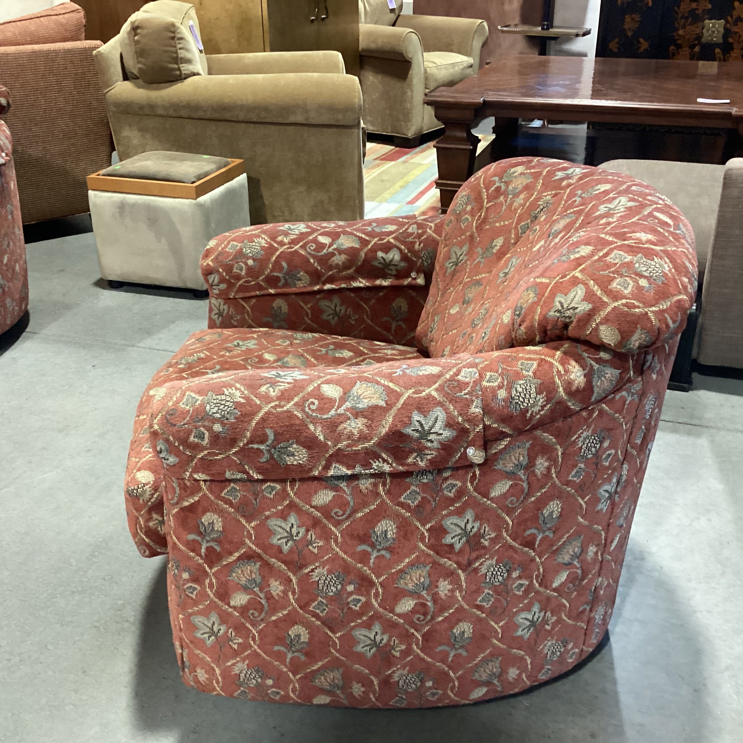 Flexsteel Rust & Sage Leaf Floral Swivel Rock Barrel Chair 33"x 33"x 31"