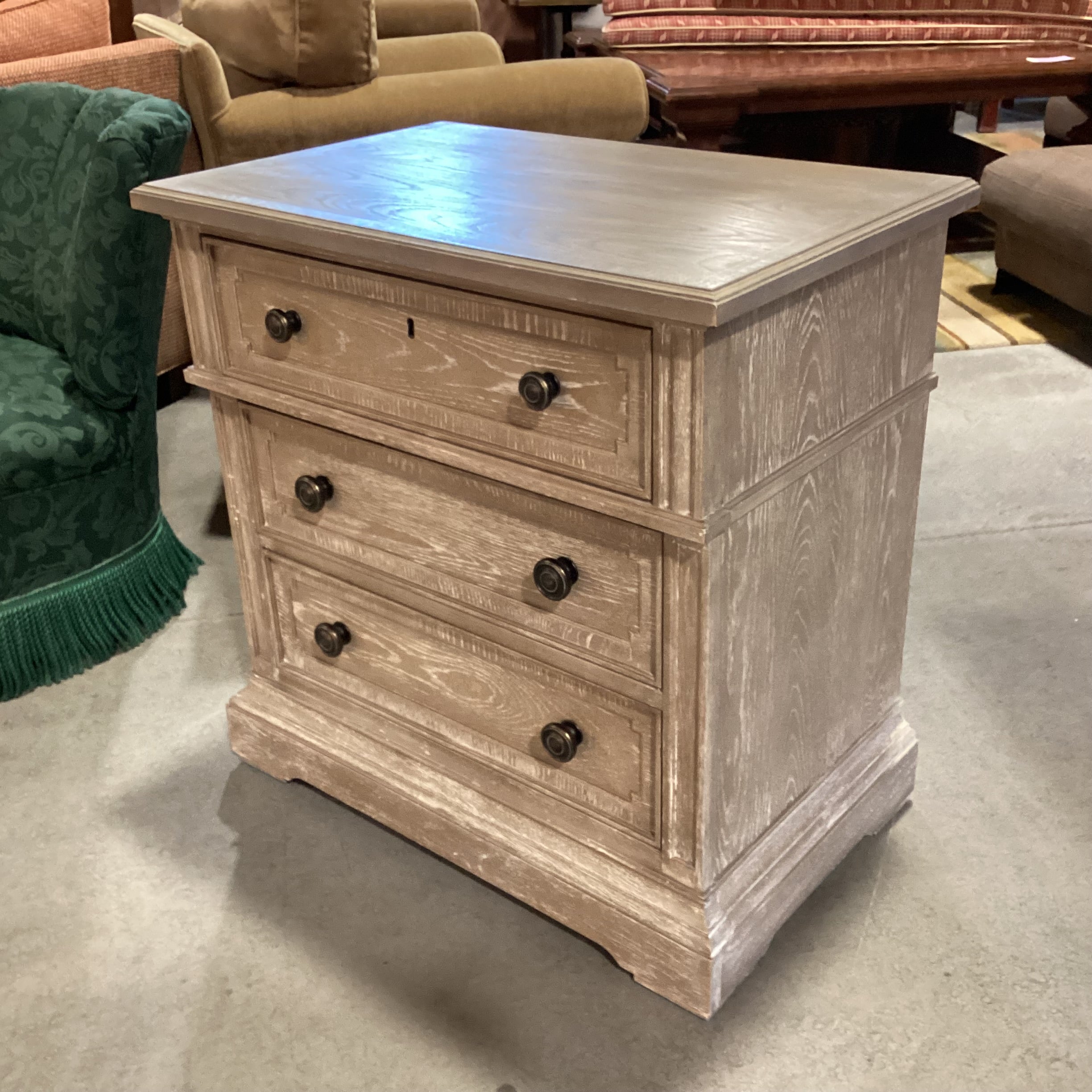 Stanley Furniture Wethersfeld Grey Washed Wood with Carved Detail 3 Drawer Nightstand 29.5"x 19"x 30"