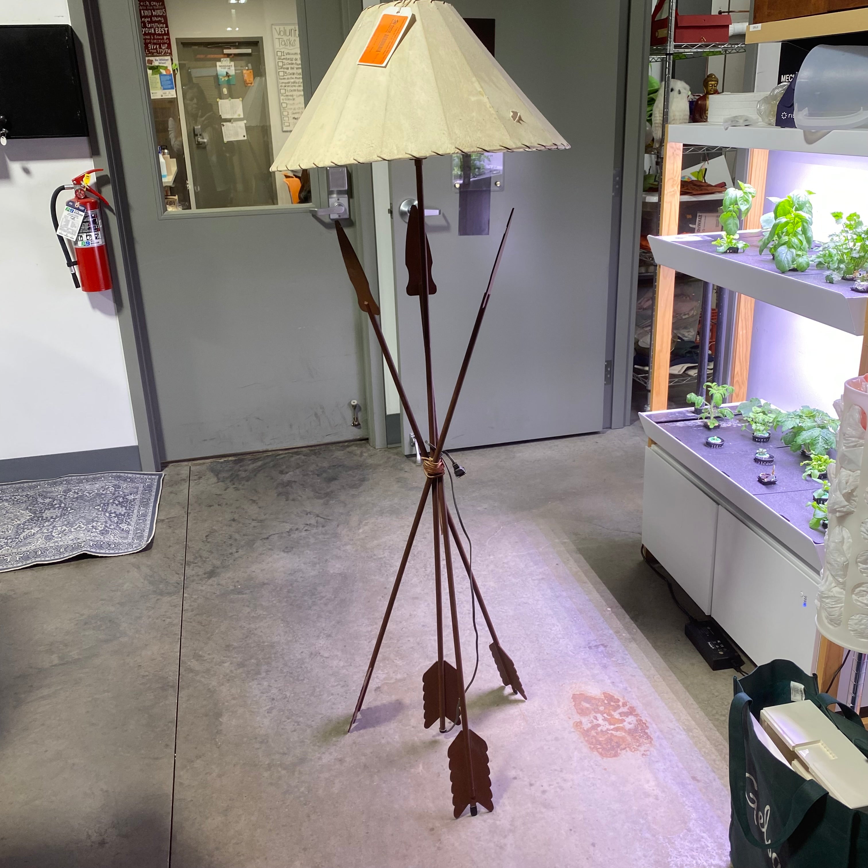 Southwest Iron Forged Arrows with Hide Shade Floor Lamp 66"x 22" Diameter Shade