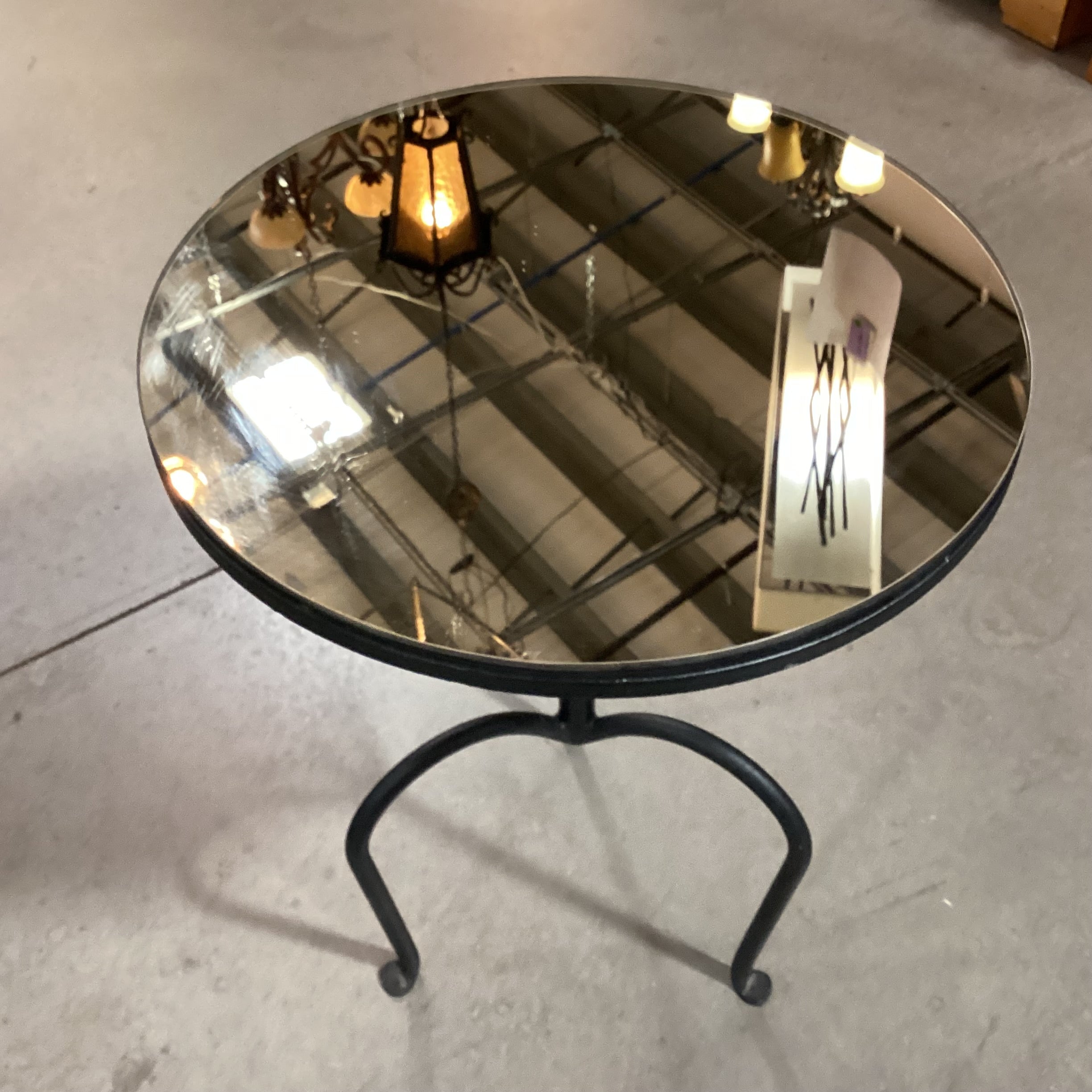 Round Mirror Top & Iron Accent Table 18" Diameter x 24.5"