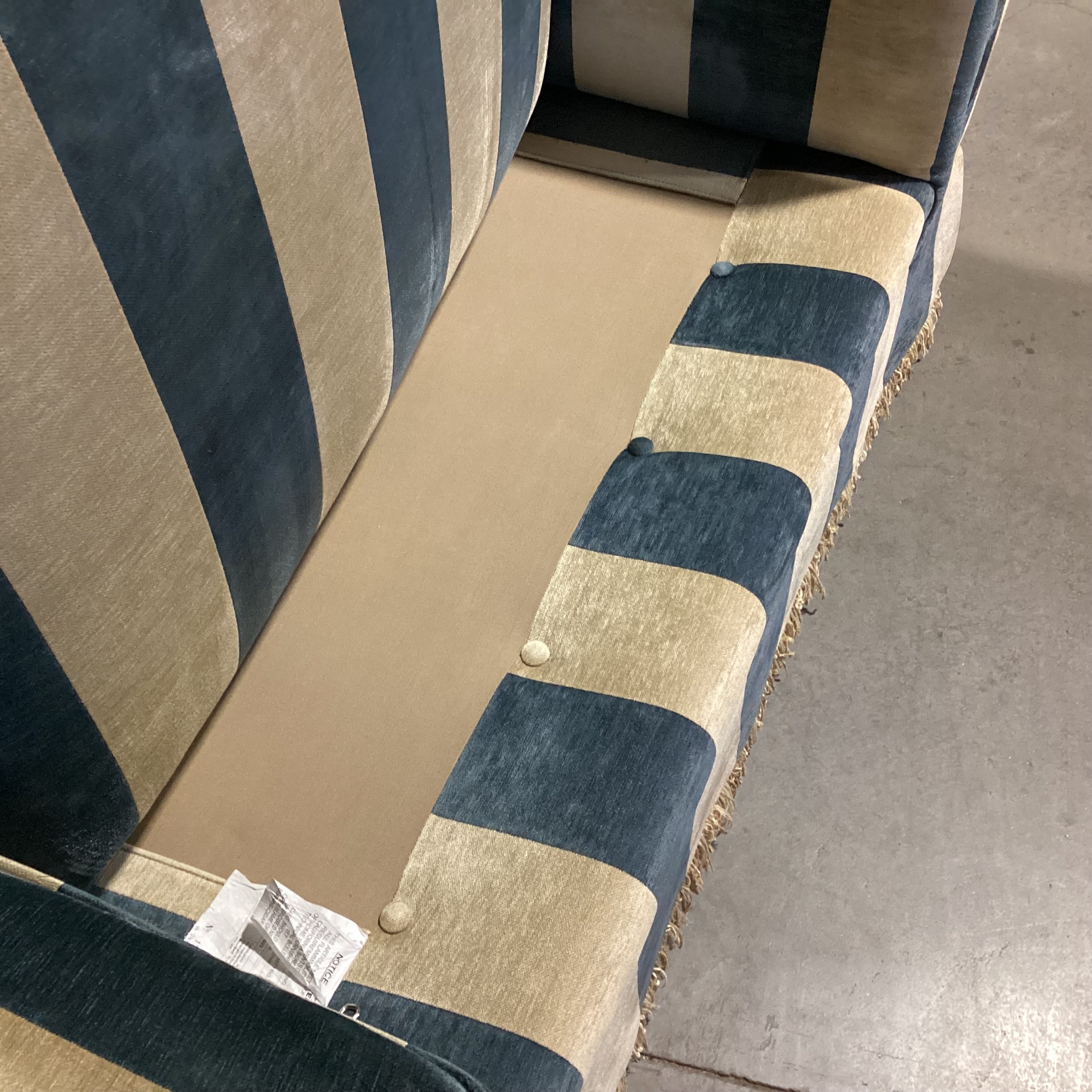 Custom Wedgewood Blue & Beige Velvet with Fringe Down Mix Sofa 96"x 44"x 30"