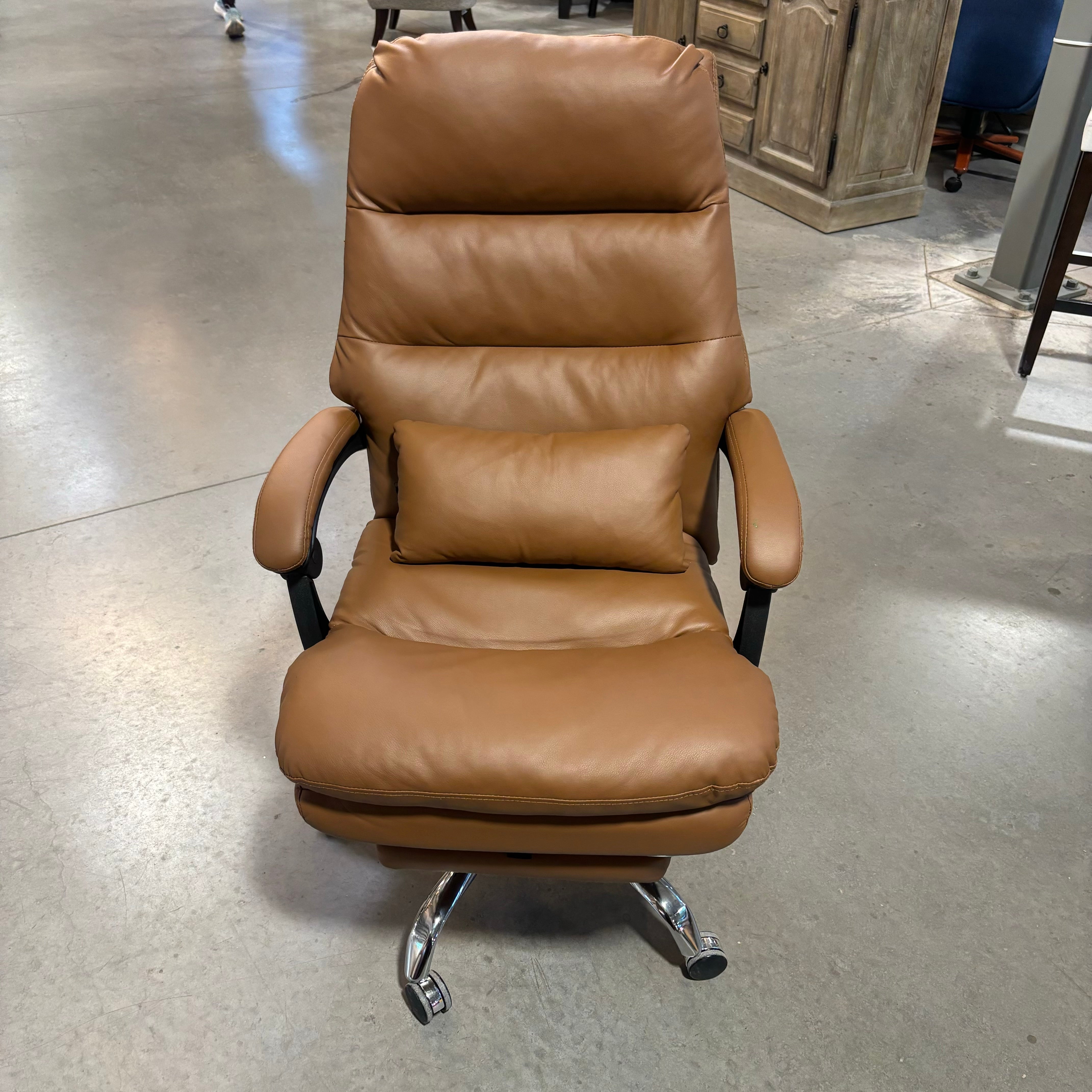 Light Brown Leather Ergonomic Design with Footrest & Pillow Office Chair 28"x 34"x 44"