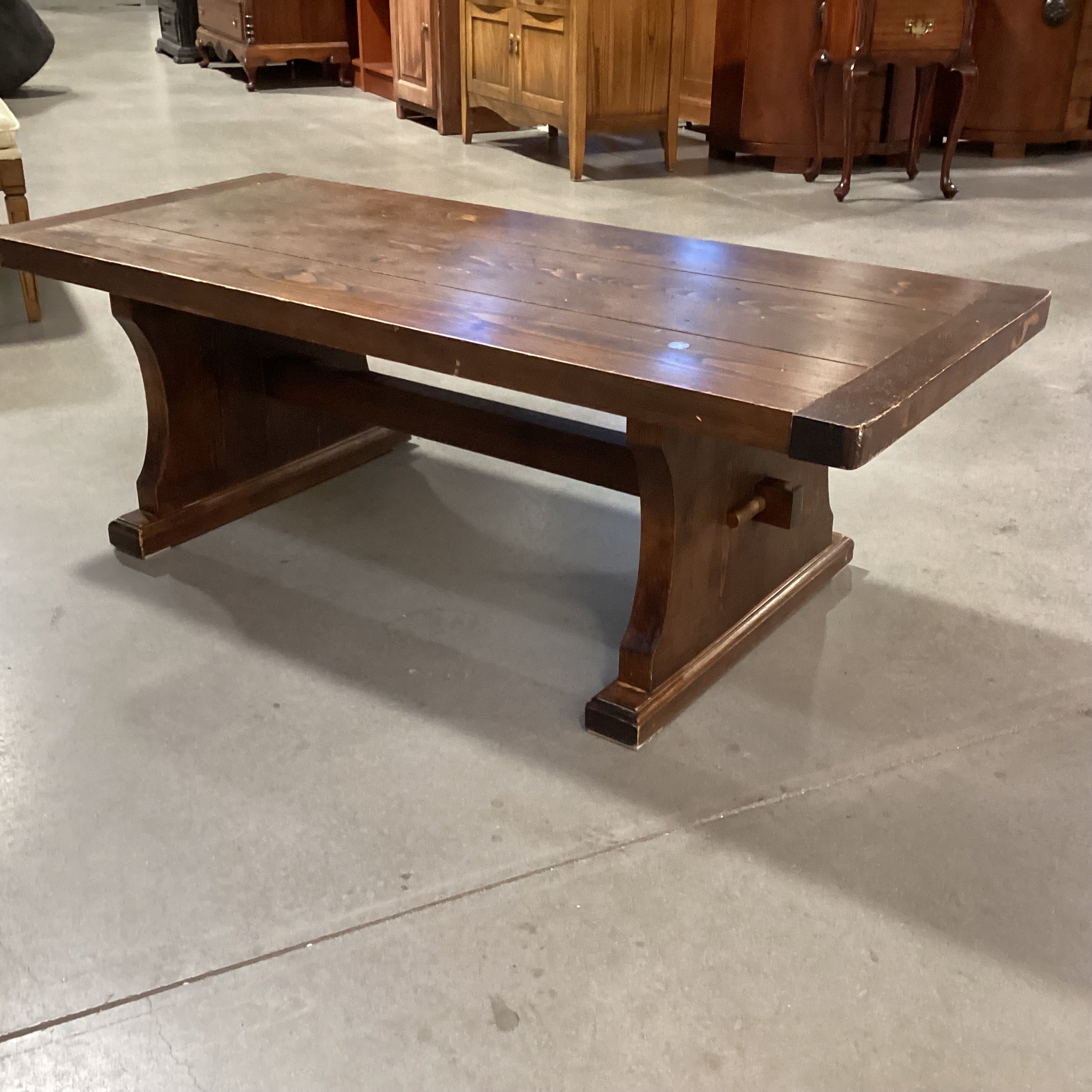 Plank & Carved Wood with Trestle Coffee Table 52.5"x 23"x 17.5