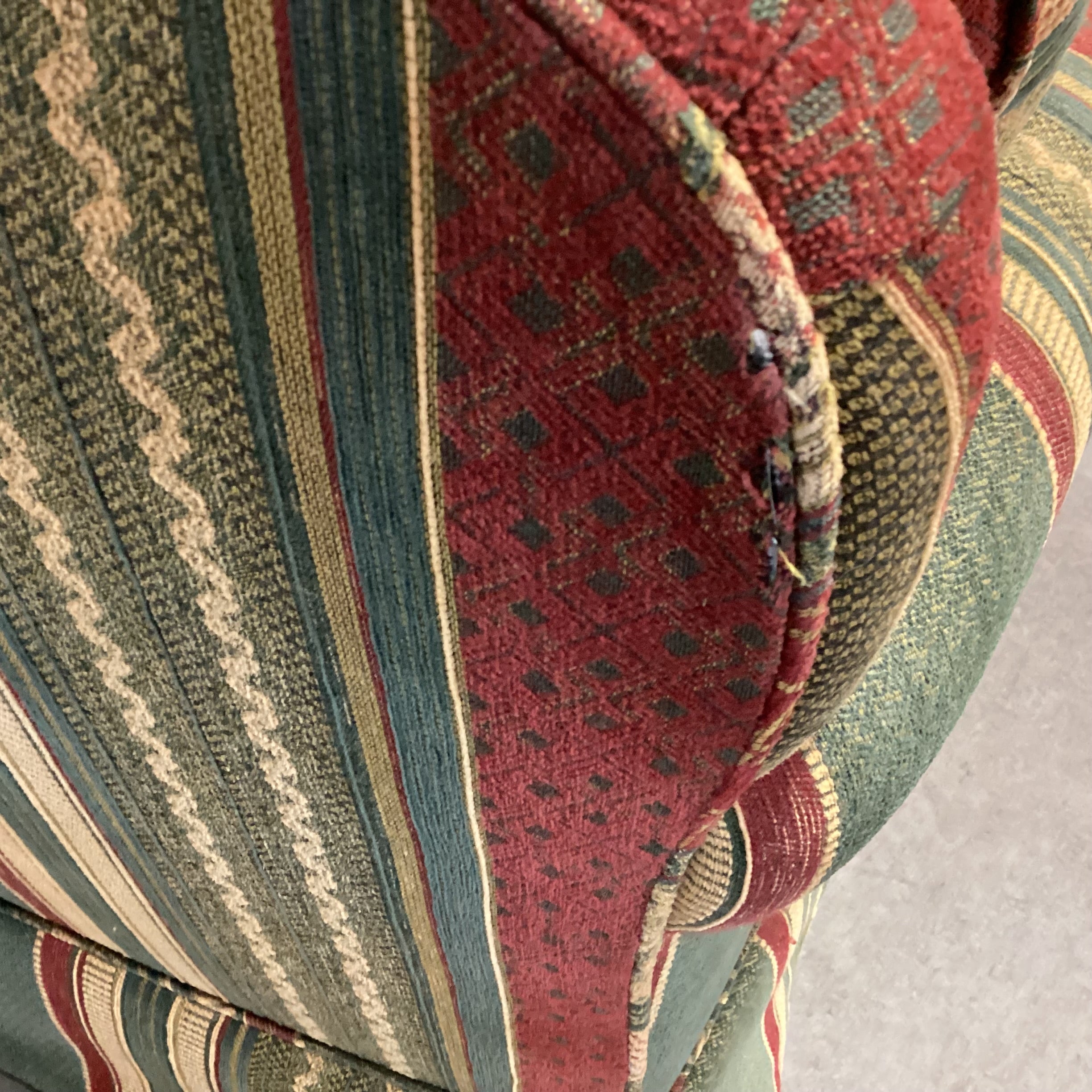 D Langston Custom Rust Green Gold Ribbon Design & Down Swivel Chair 33"x 36"x 31"