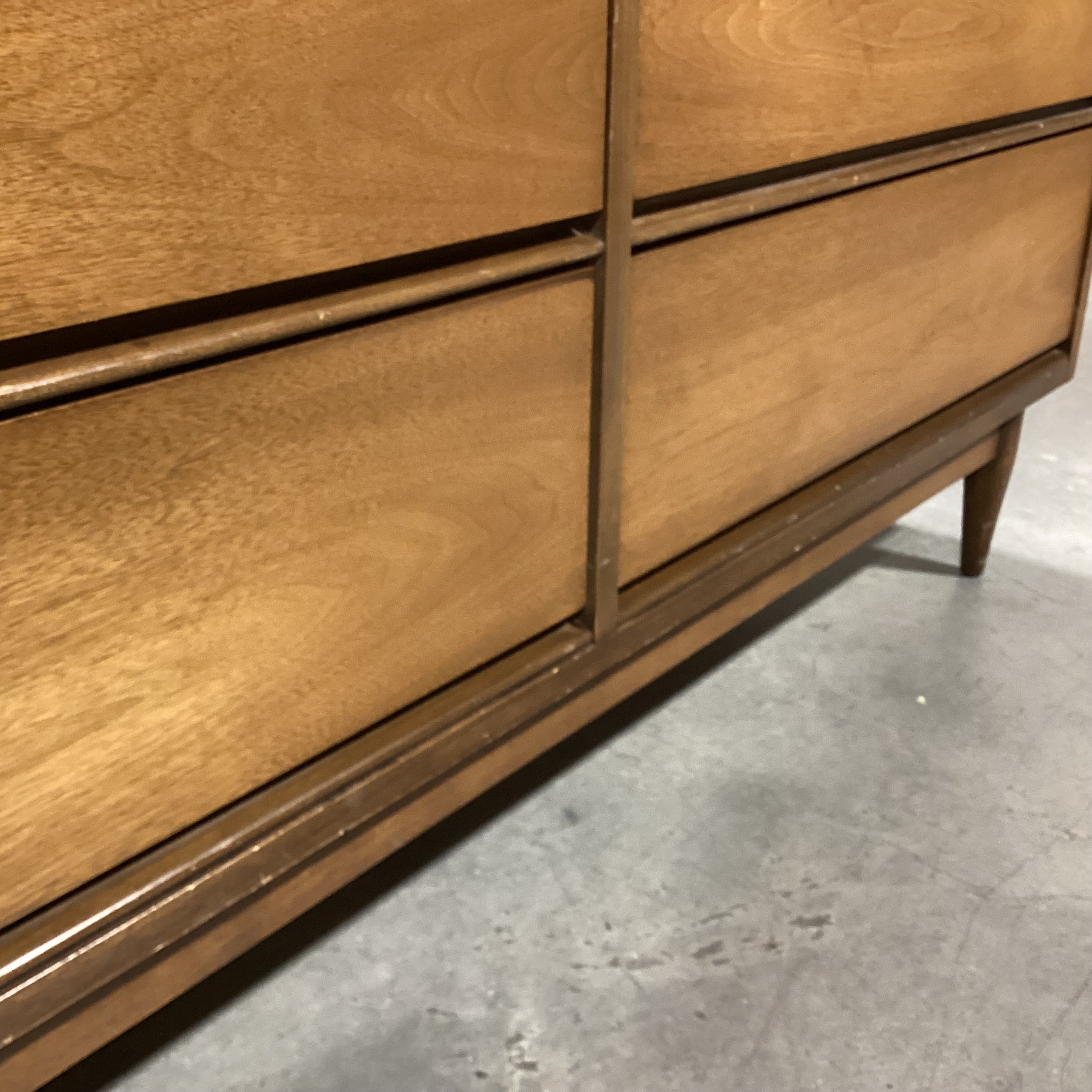 Mid Century Walnut & Veneer 6 Drawer with Mirror Dresser 52"x 18"x 72"