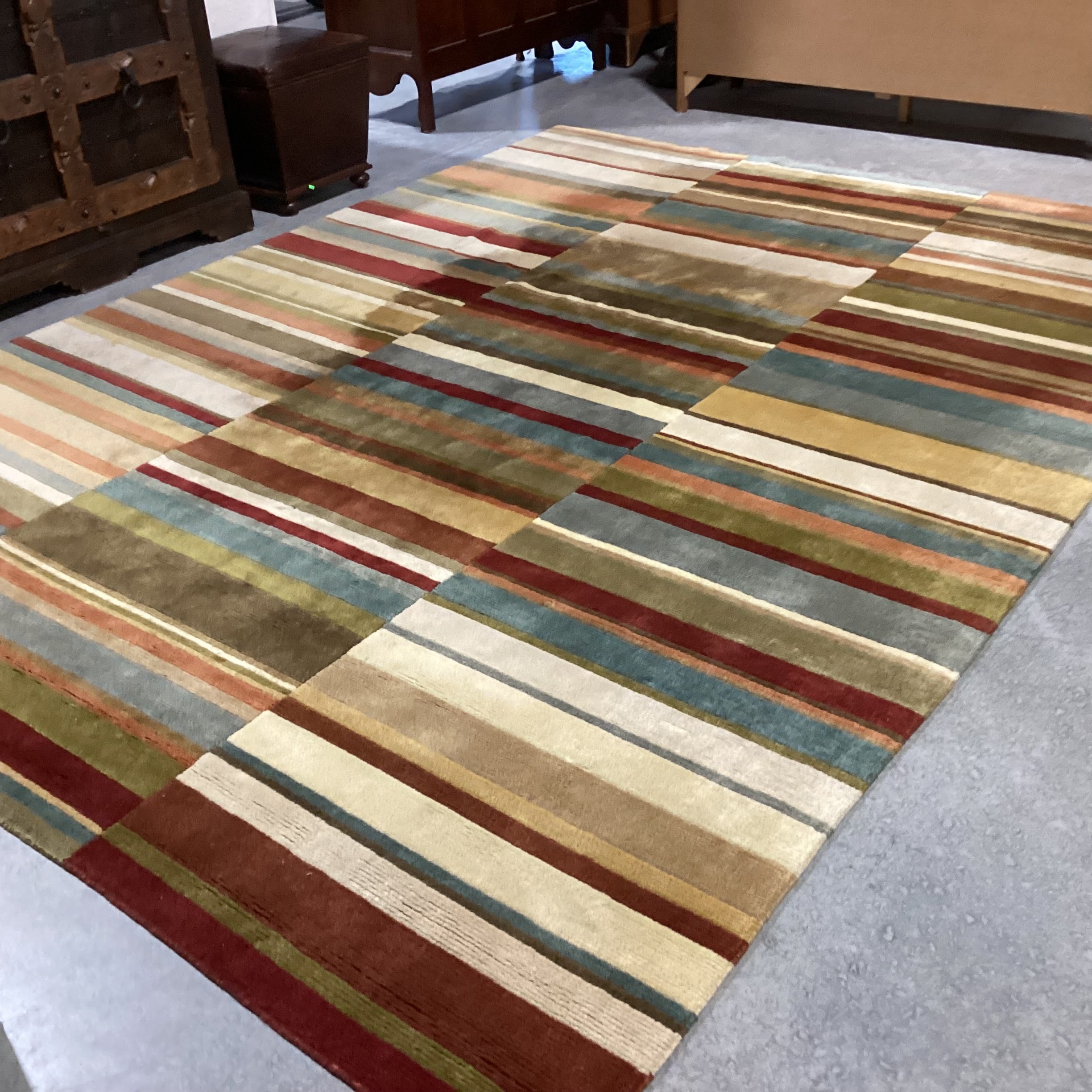 Olive Rust Cream & Blue Multi Hand Woven Wool Rug 8' 17"x 11' 8"