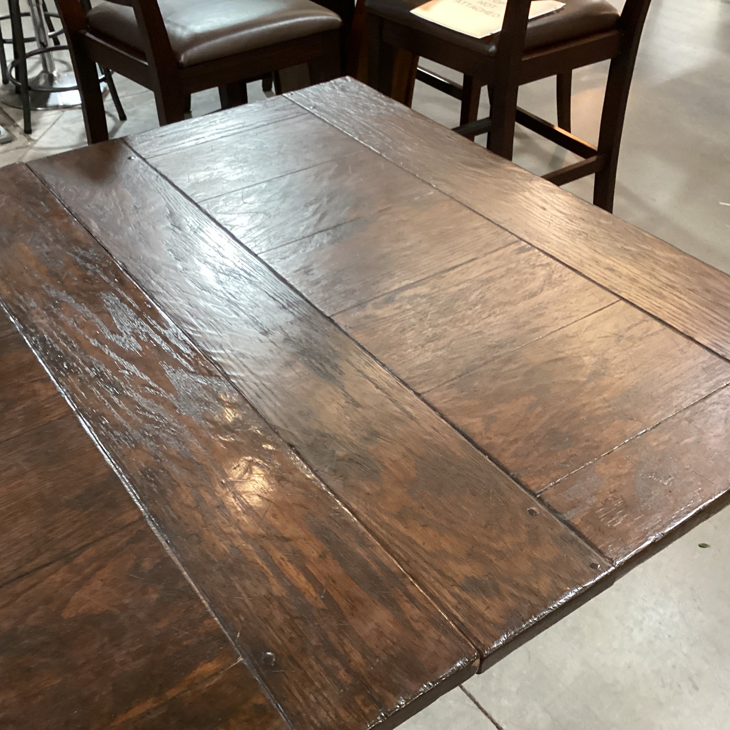 Antique Dark Finish Wood with End Extend Leaves & Trestle Dining Table 108" to 155"x 42"x 30.5"