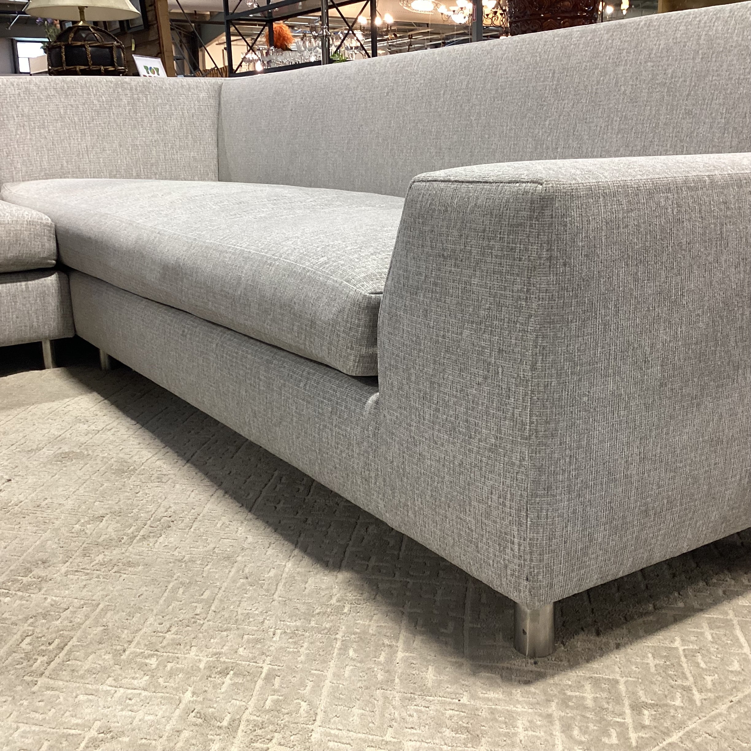 Modern Grey Woven Bench Cushions 2 Piece Sectional 144"x 115"x 41"x 34"