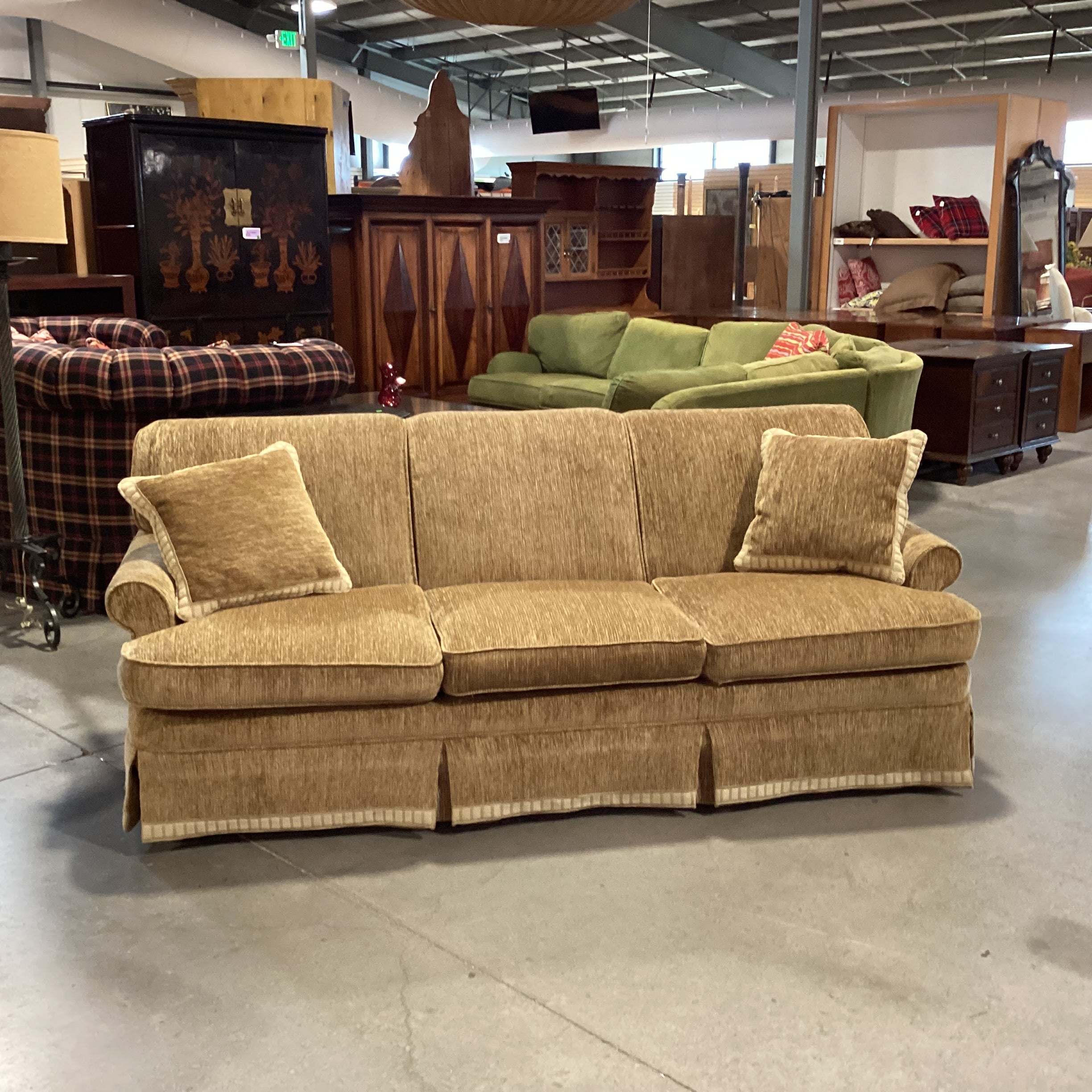 Custom Golden Moss Ribbed Texture Chenille Woven Sofa 86"x 38"x 35"