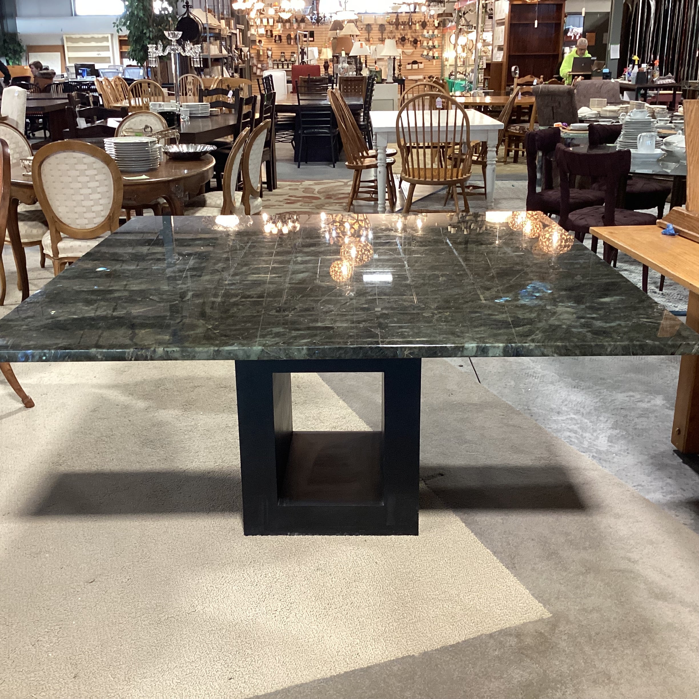 Custom Labradorite Square Top & Metal Modern Base Dining Table 60"x 60"x 30"