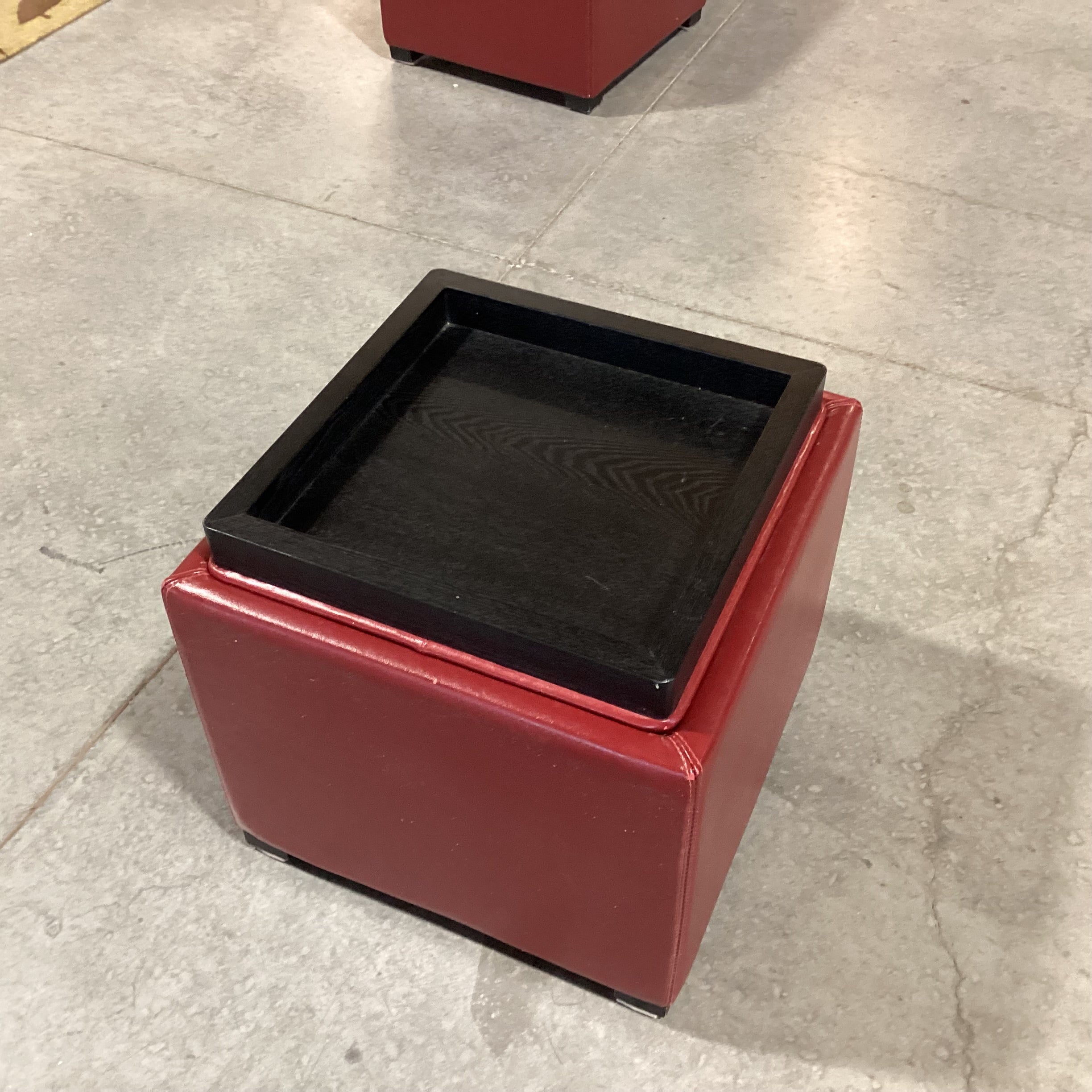 Red Leather Flip Top to Tray Storage Cube Ottoman 18"x 18"x 18"