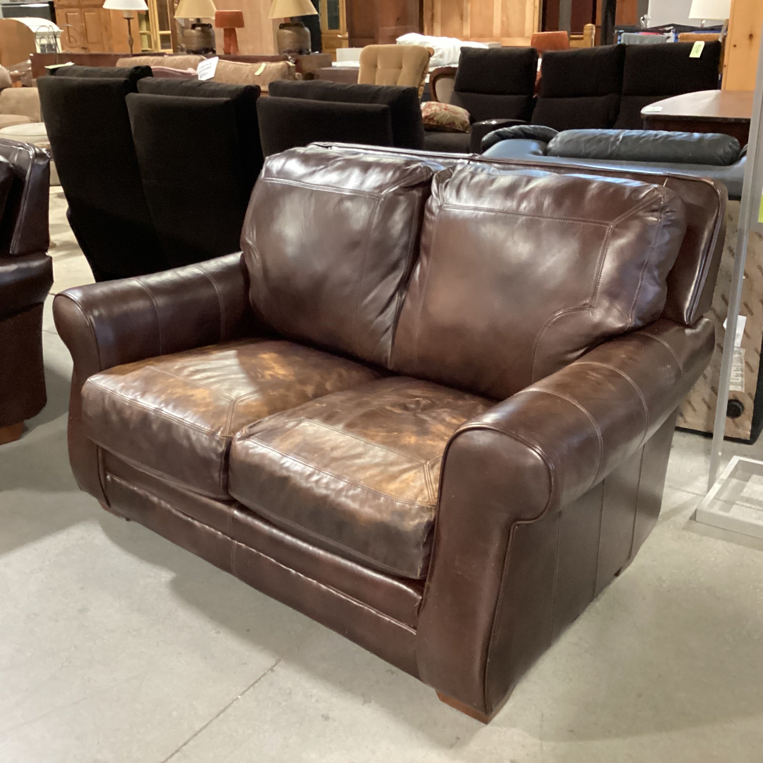 Brown Leather Loveseat Sofa 62"x 36"x 37"