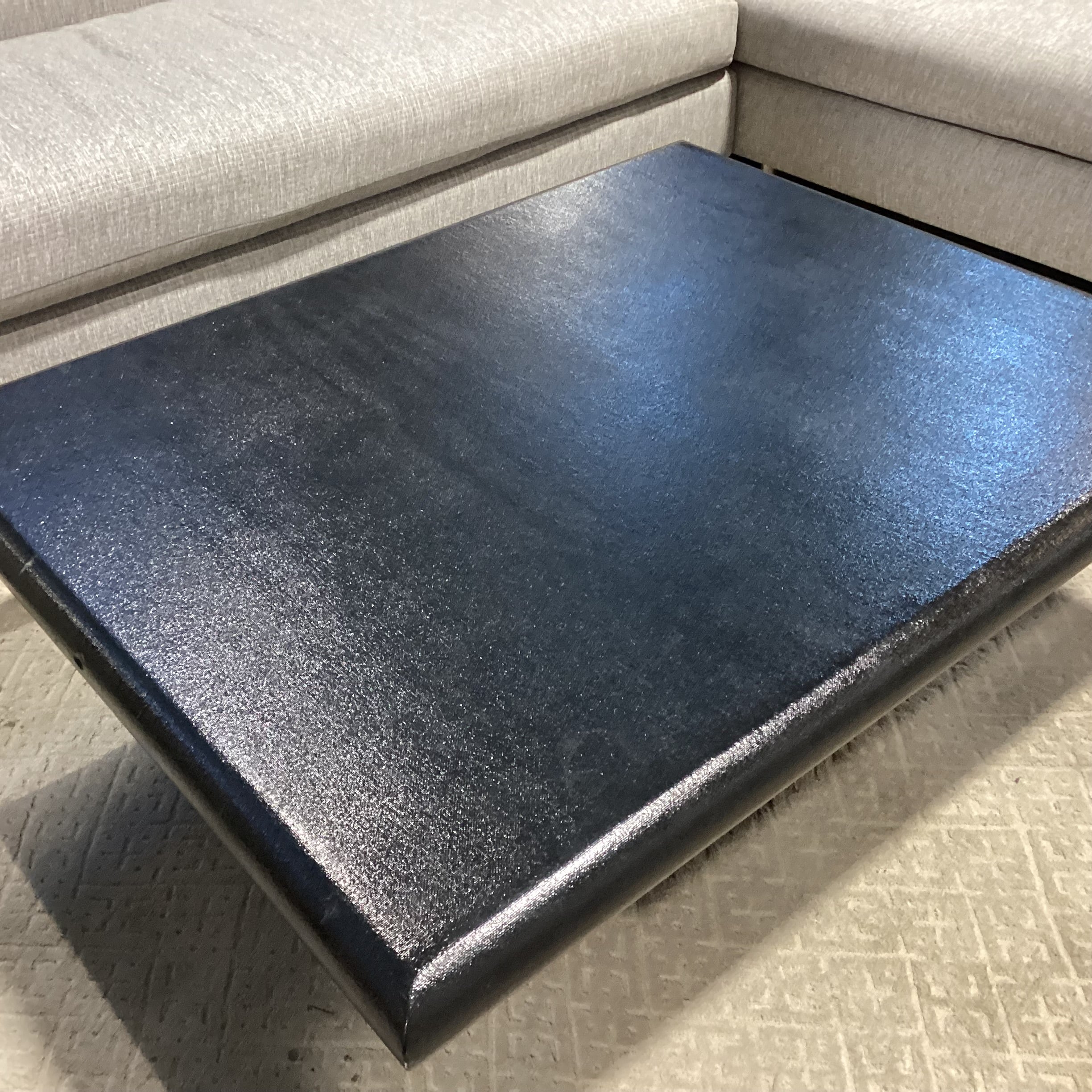 Custom Modern Black Lacquered Linen Wrapped Coffee Table 50"x 40"x 16"