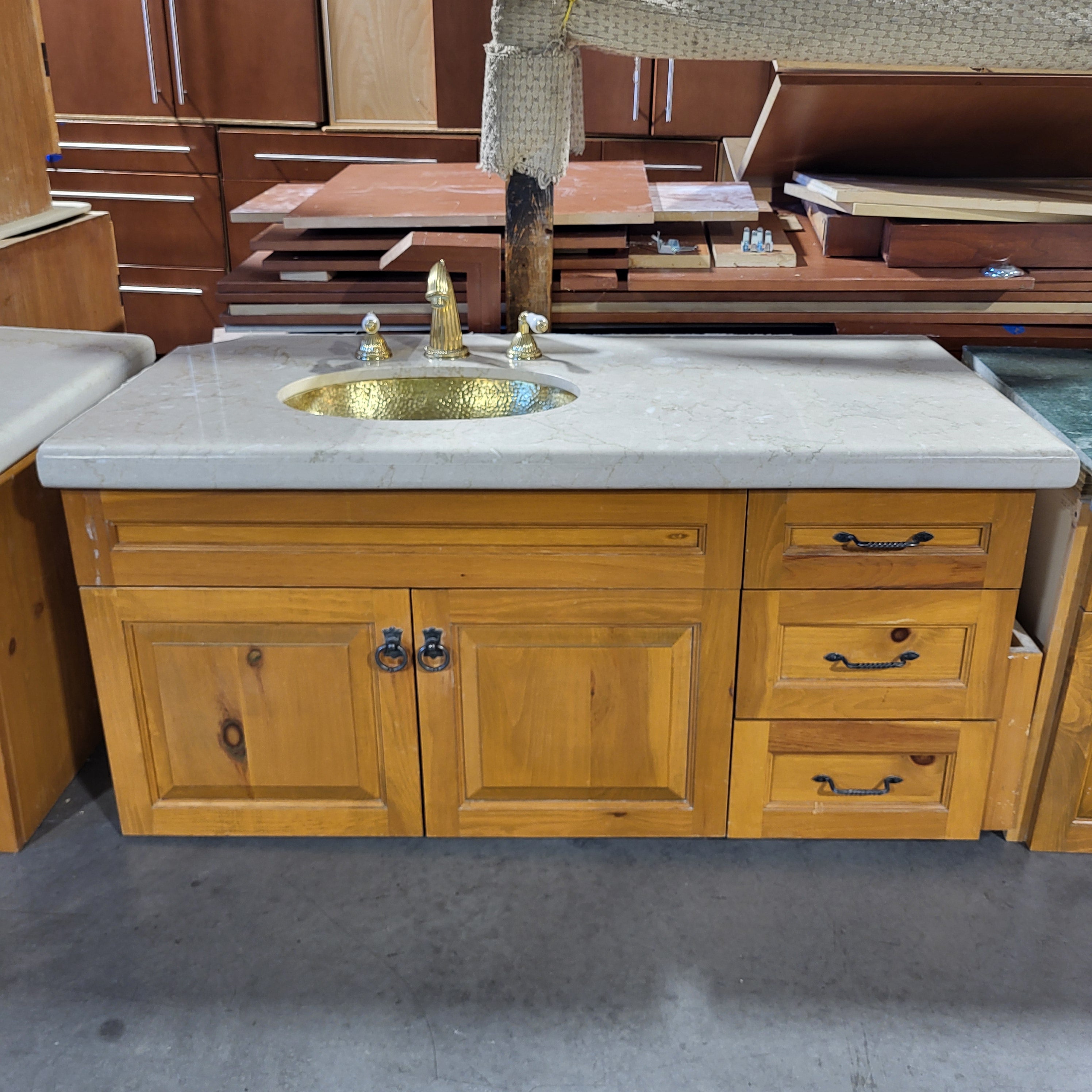 Granite Top 3 Drawer 2 Door Vanity 53"x 26"x 25.5"