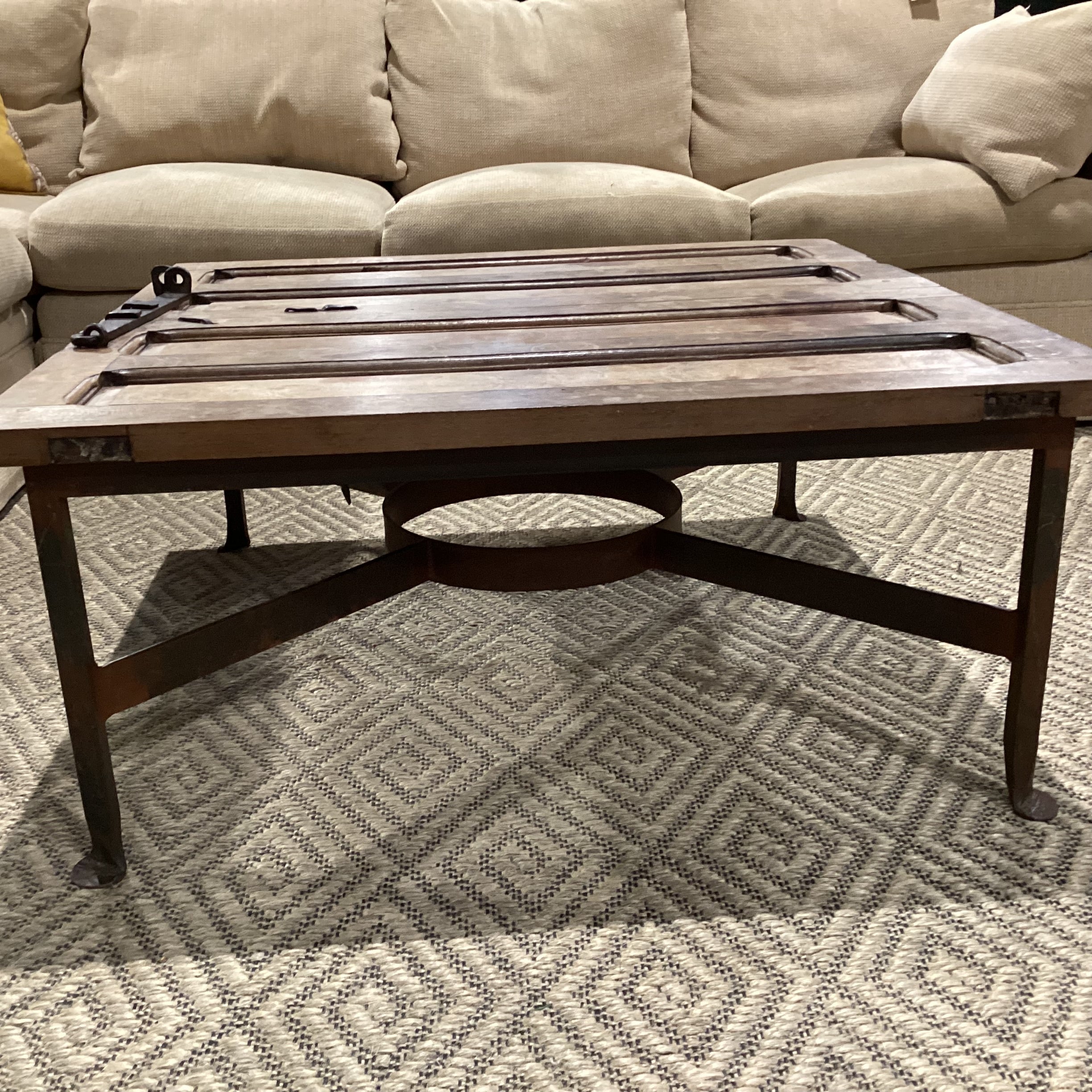 Iron & Reclaimed Wood Door with Iron Latch Coffee Table 40"x 40"x 18"