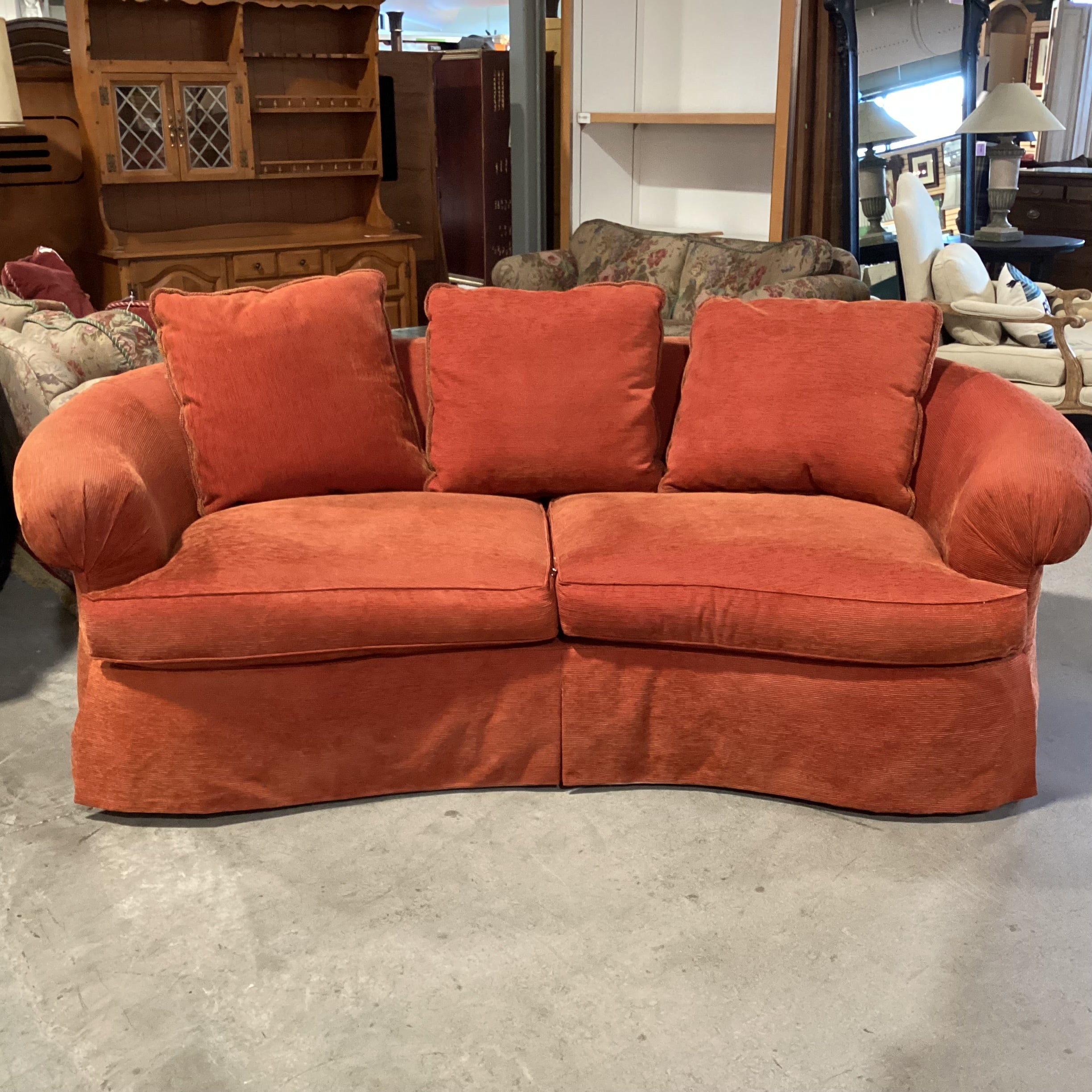 Hickory White Burnt Orange & Gold Raised Ribbed Texture Down Mix Curved Sofa 89"x 48"x 31"