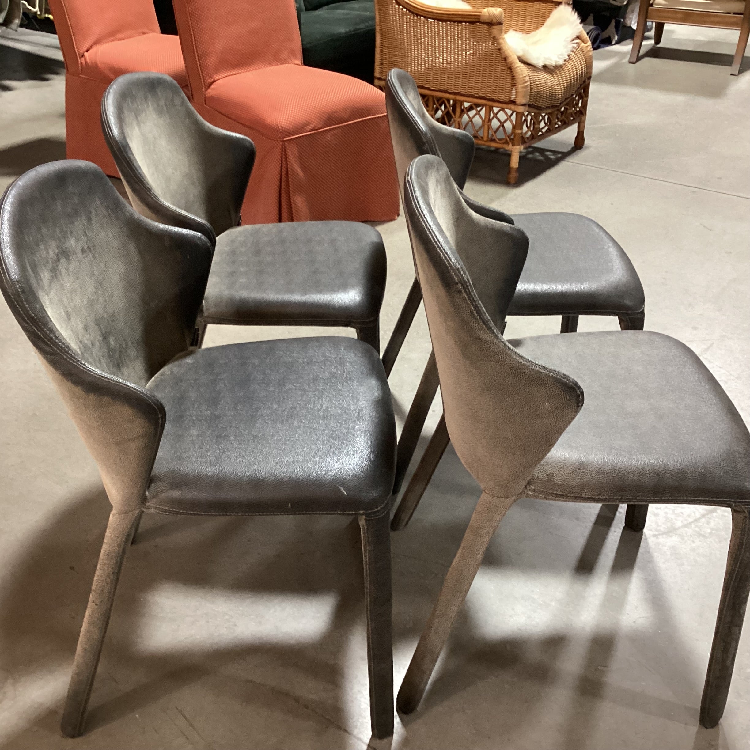 SET of 4 Dom Italia Distressed Grey Shagreen Style Leather Opera Dining Chairs 21"x 20"x 33"