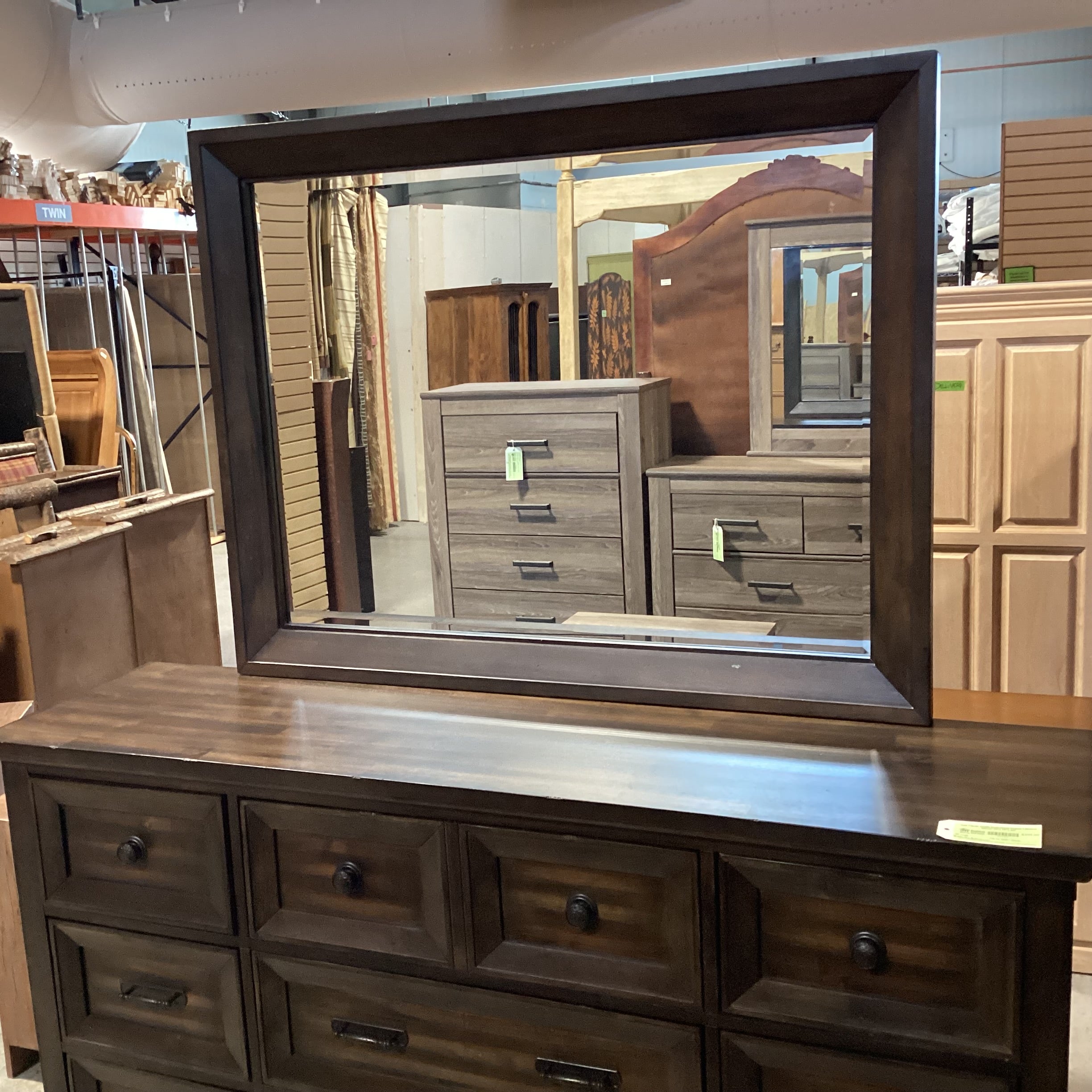 New Classic Sevilla Dark Finish Walnut 9 Drawer with Mirror Dresser 68"x 18"x 40"