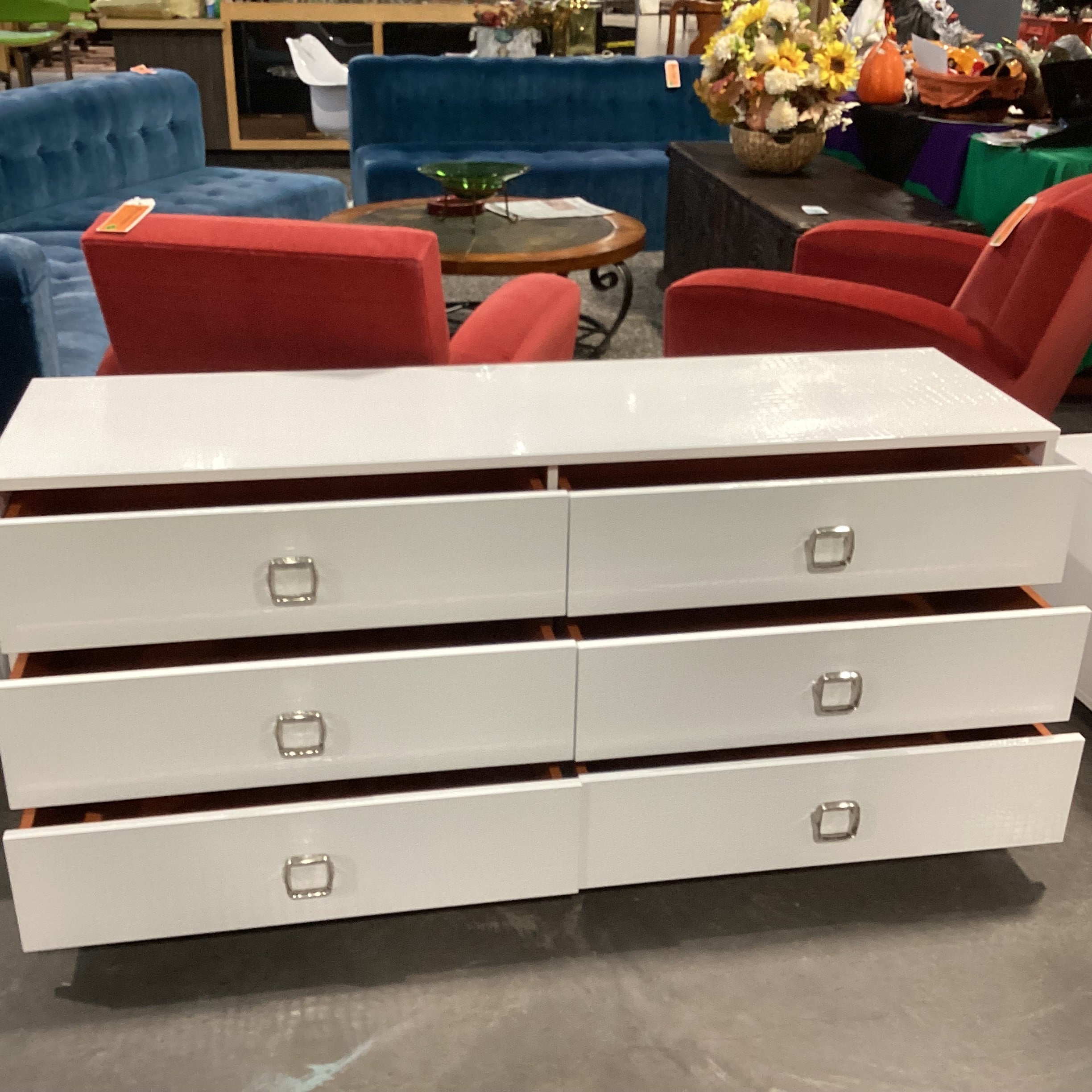 A&X Casa Milano White Croc Style Faux Leather 6 Drawer Dresser 63"x 19"x 26.5"