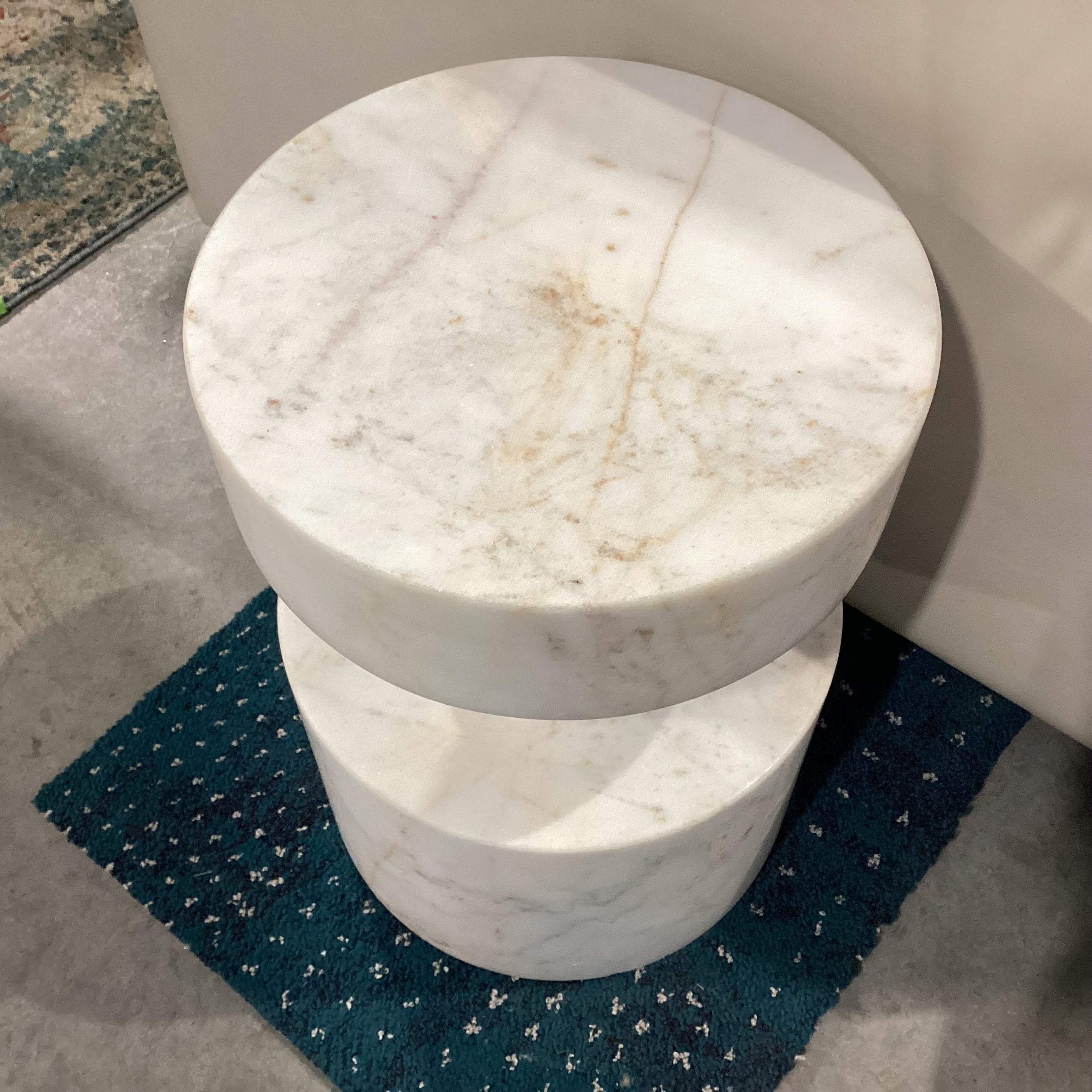 Noir Mamud White with Grey & Brown Veining Marble Accent Table 13" Diameter x 18"