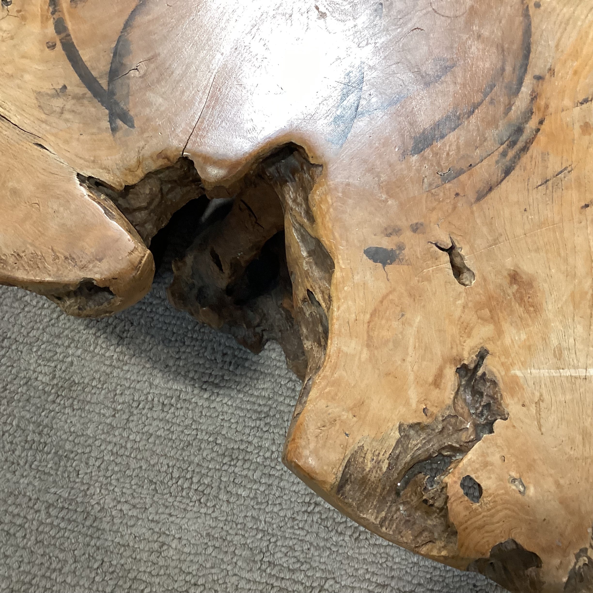 Vintage Root Stump & Live Edge Slab Coffee Table 42"x 34"x 18.5"