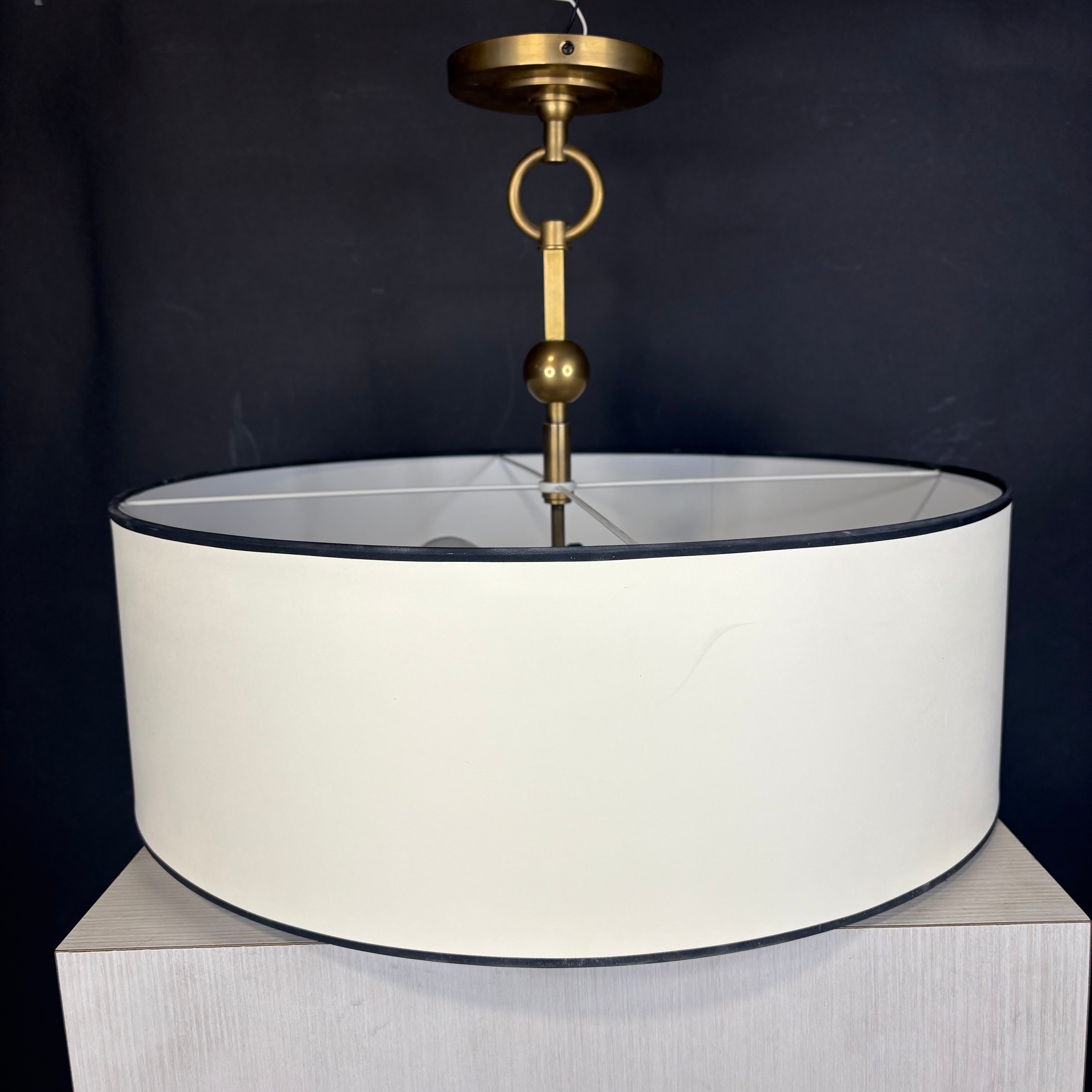 Visual Comfort Reed 2-Light Brass with Drum Shade Ceiling Pendant 22” Diameter x 18”