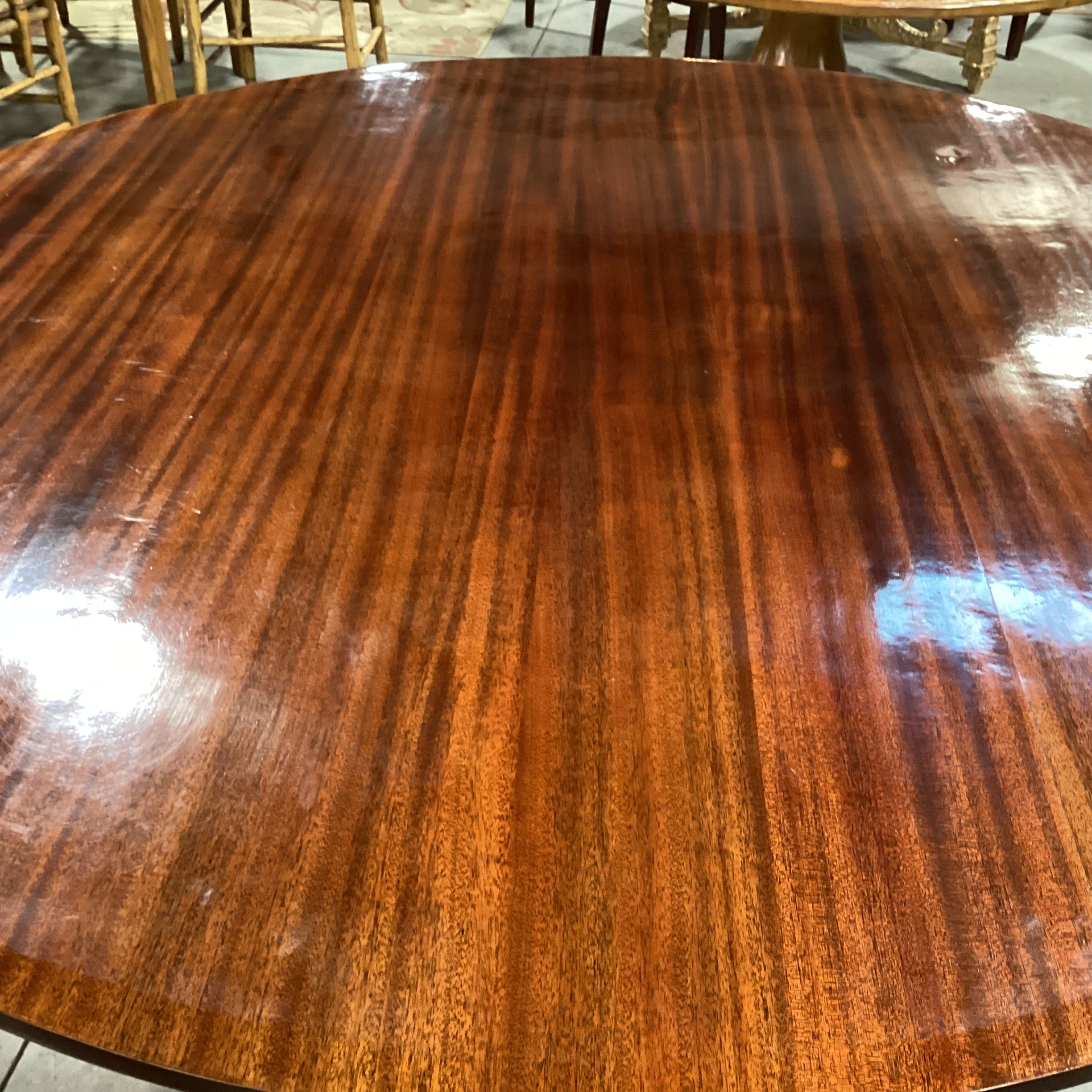 Ribbon Mahogany with Pedestal Round Dining Table 68" Diameter x 30"