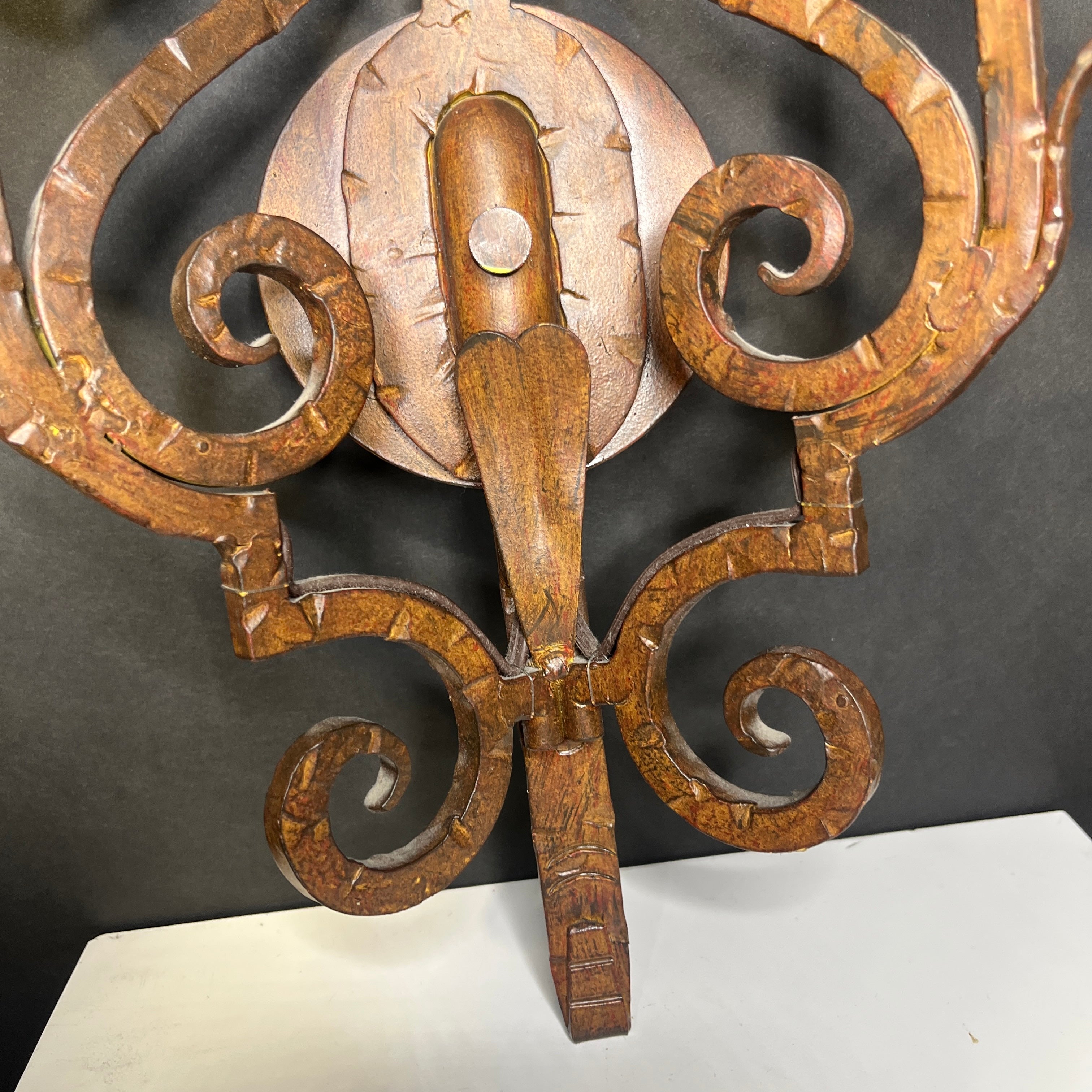 Gothic Revival 2-Light Rust Patina Metal Scroll Candlestick Wall Sconce 11”x 15.5”x 5.5”